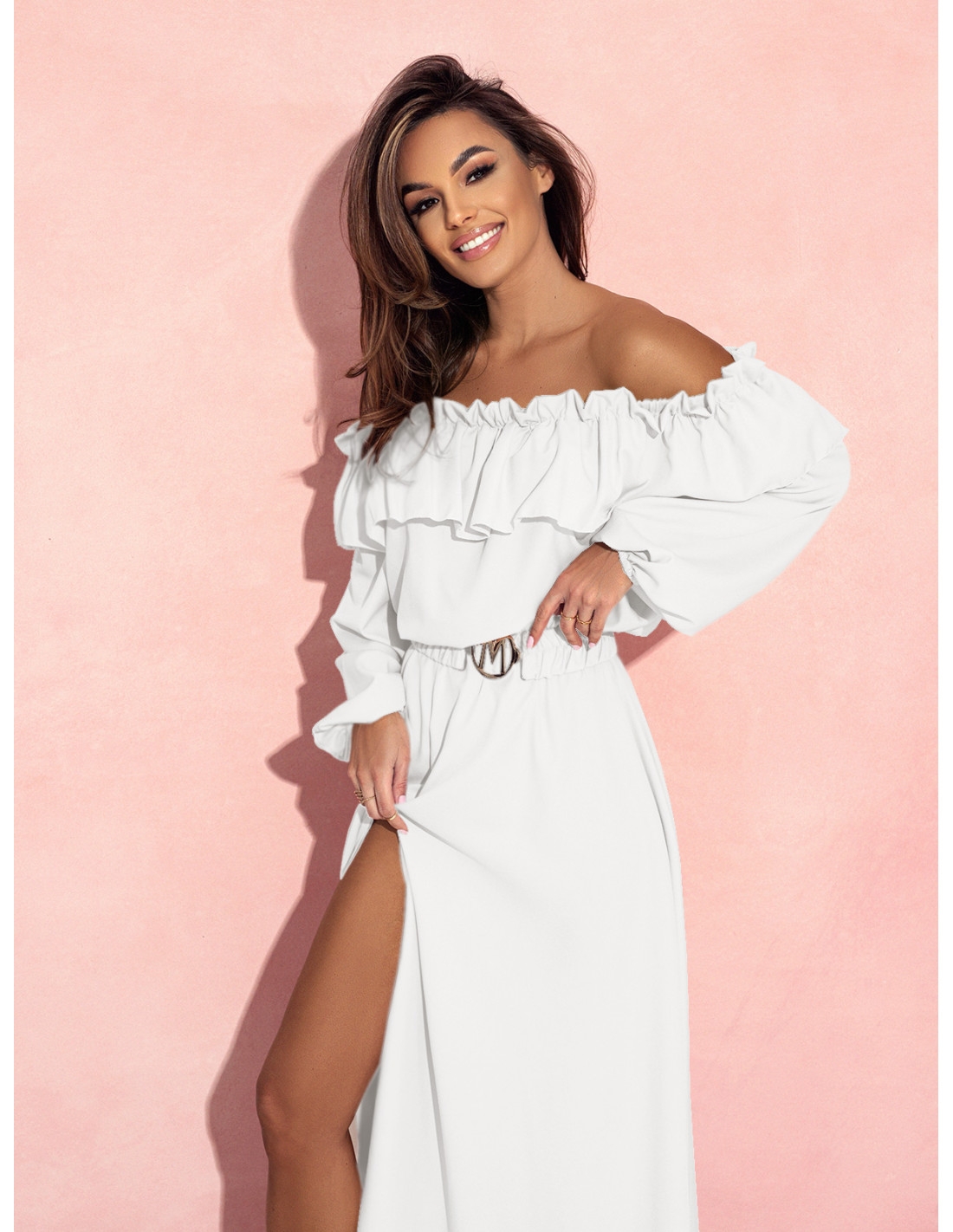 Rozkloszowana sukienka hiszpanka AROSA - biała