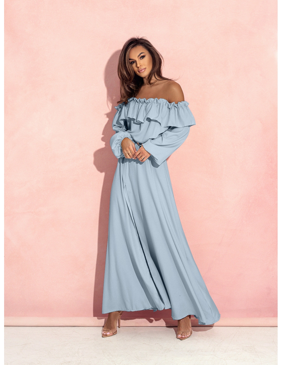 Rozkloszowana sukienka hiszpanka AROSA - błękitna