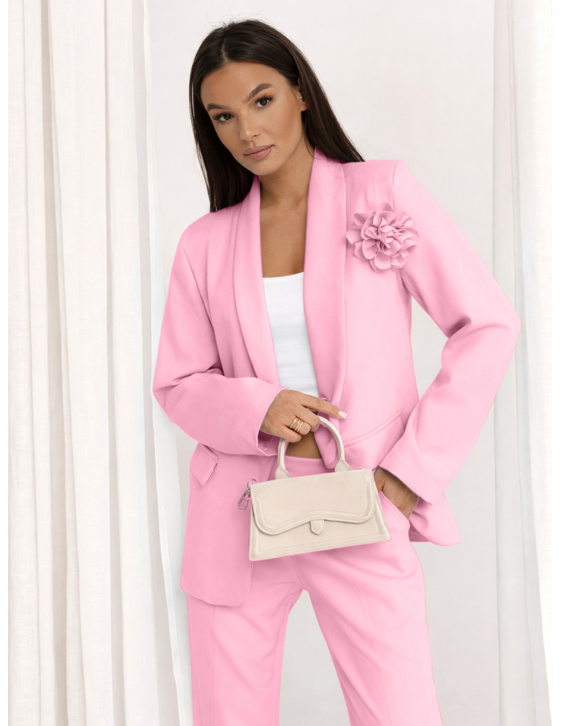 Modny garnitur marynarka ze spodniami TRIXIE - pudrowy róż