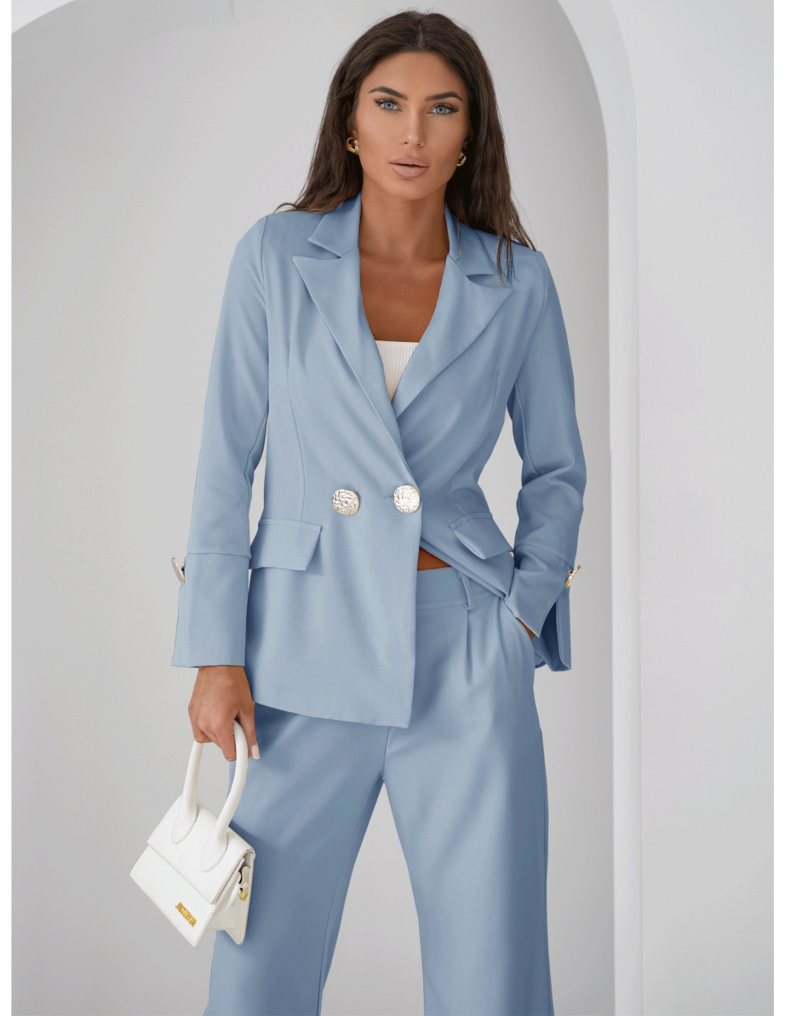 Komplet marynarka i szerokie spodnie KIZZY - błękitny