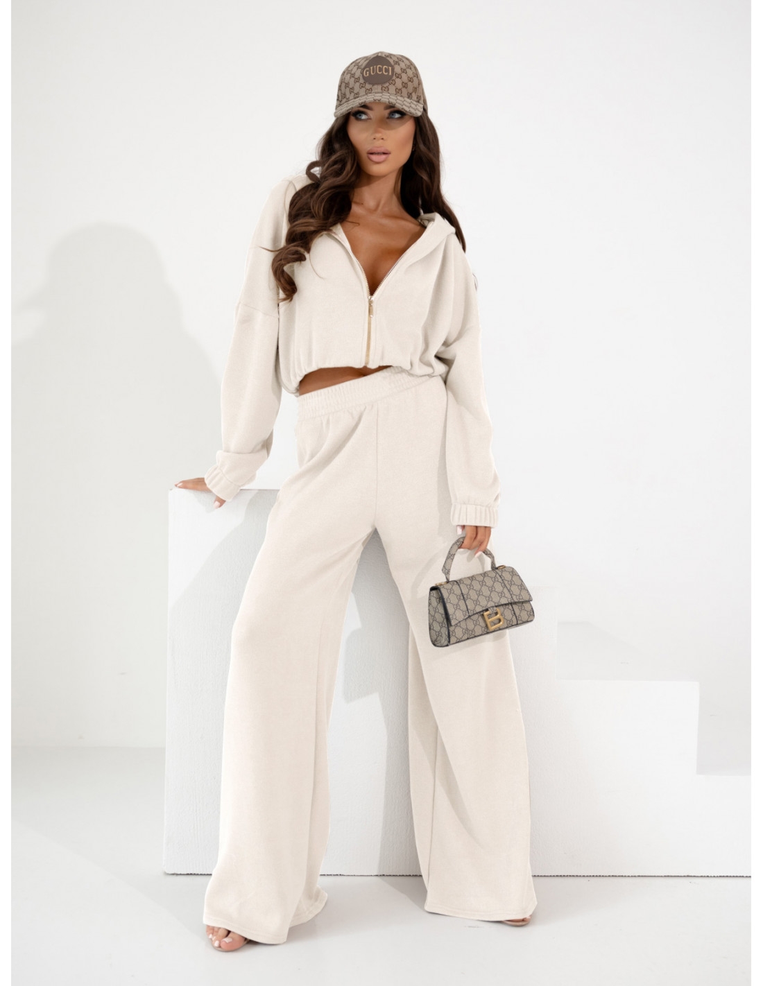 Komplet dzianinowy bluza i spodnie NOLANI - cloud dancer