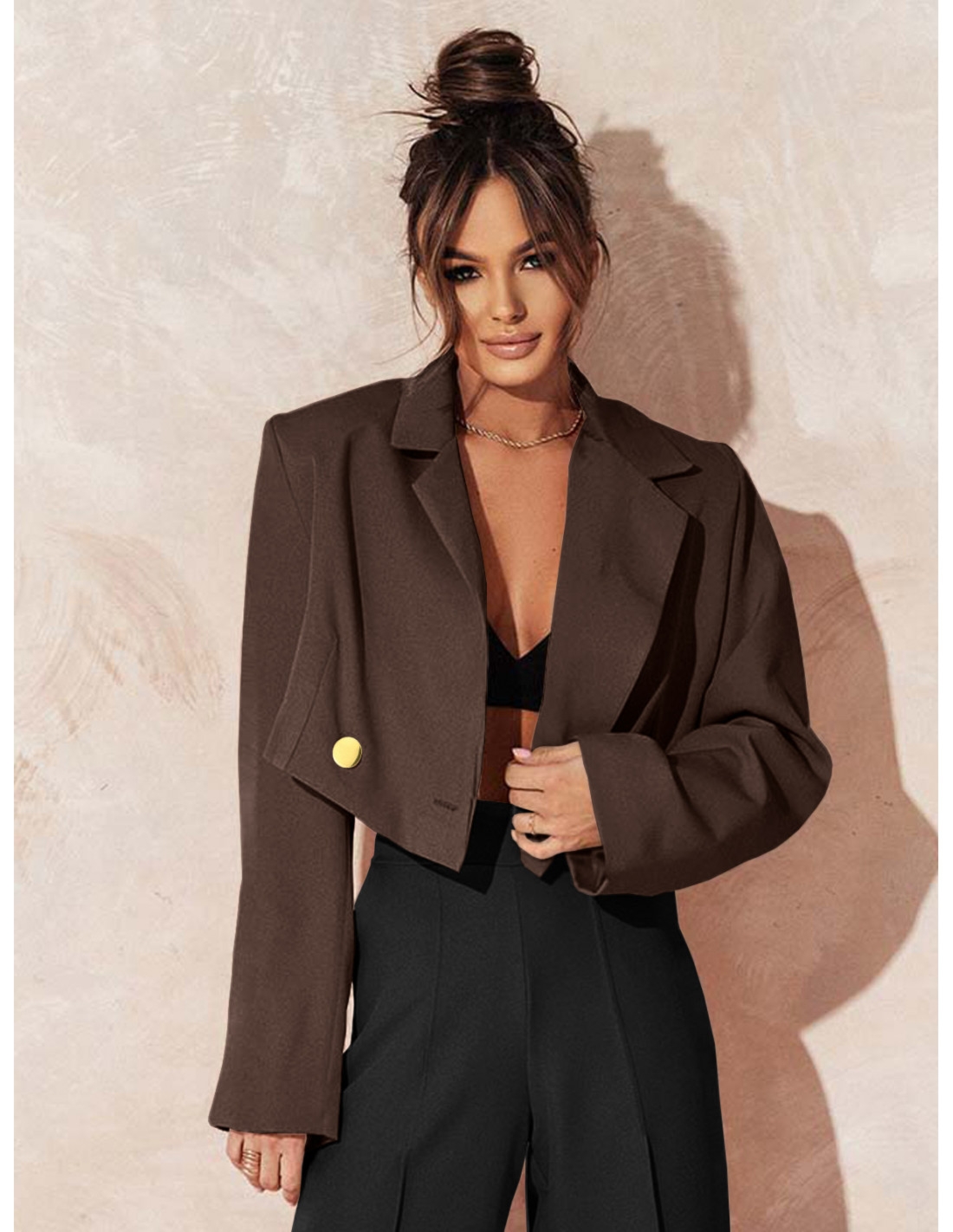 Elegancka krótka marynarka ASIJA - czekoladowa