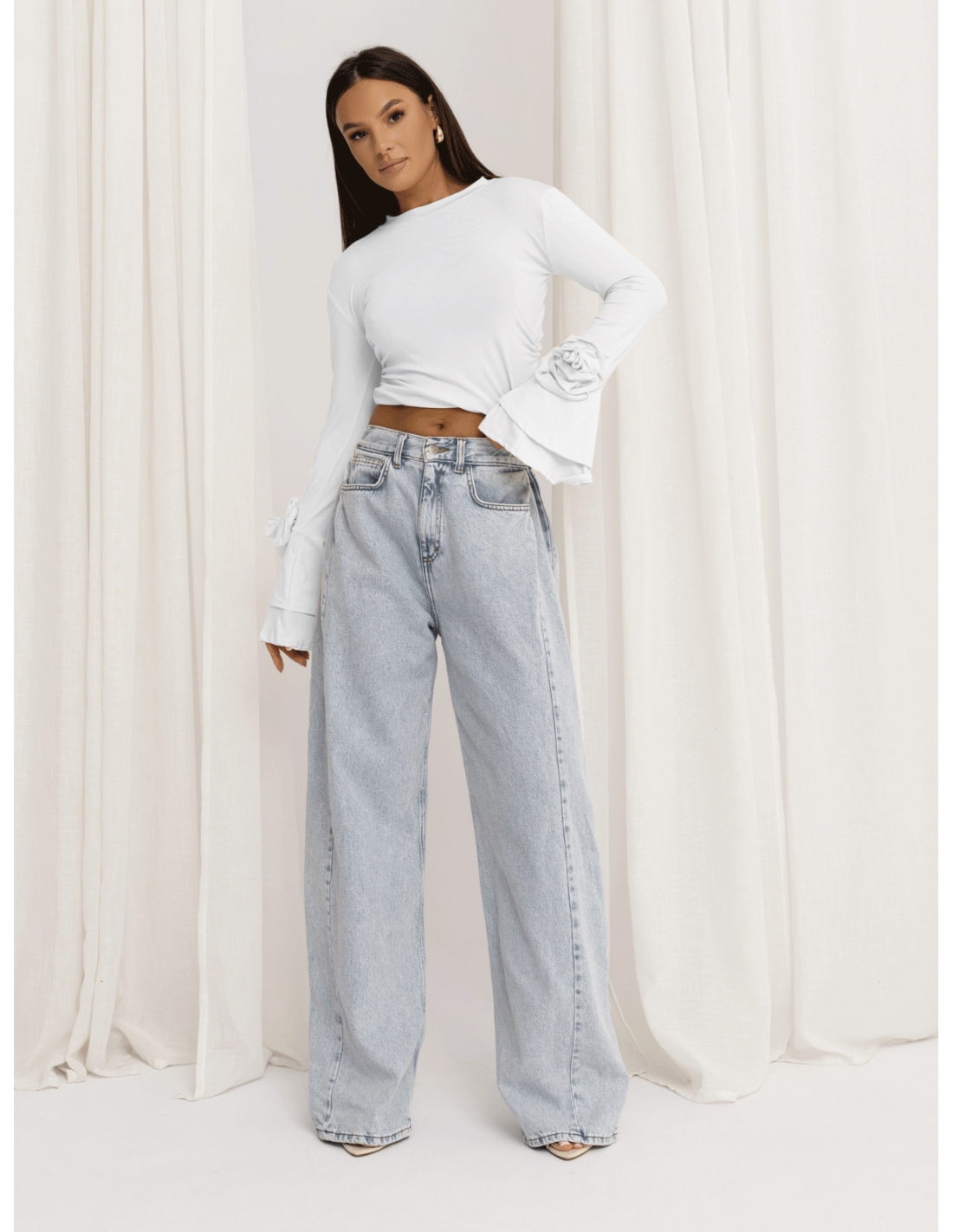 Wiskozowa bluzka z szerokimi rękawami REINE - biała