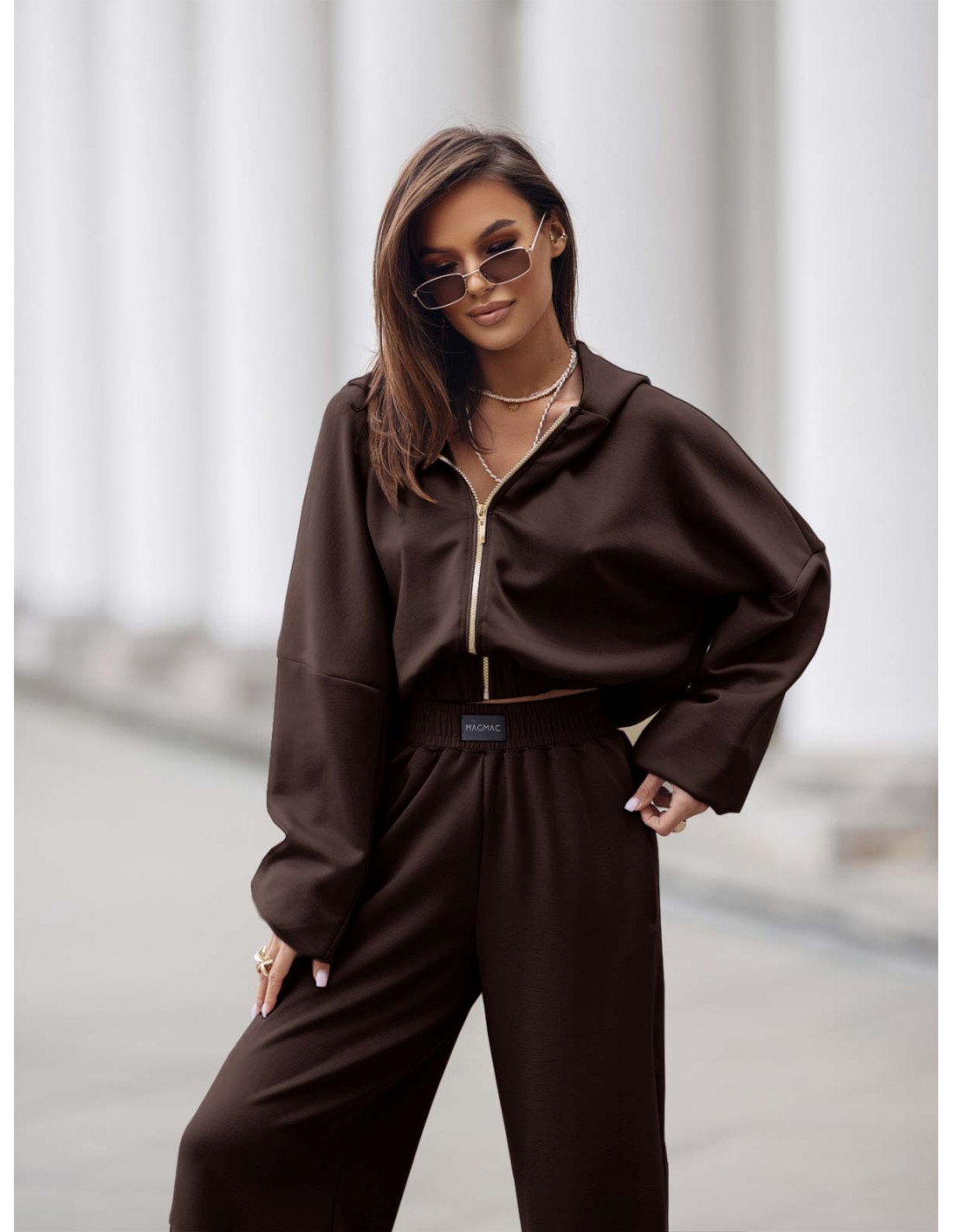 Stylowy komplet dresowy z tencelu MIKKA - czekoladowy