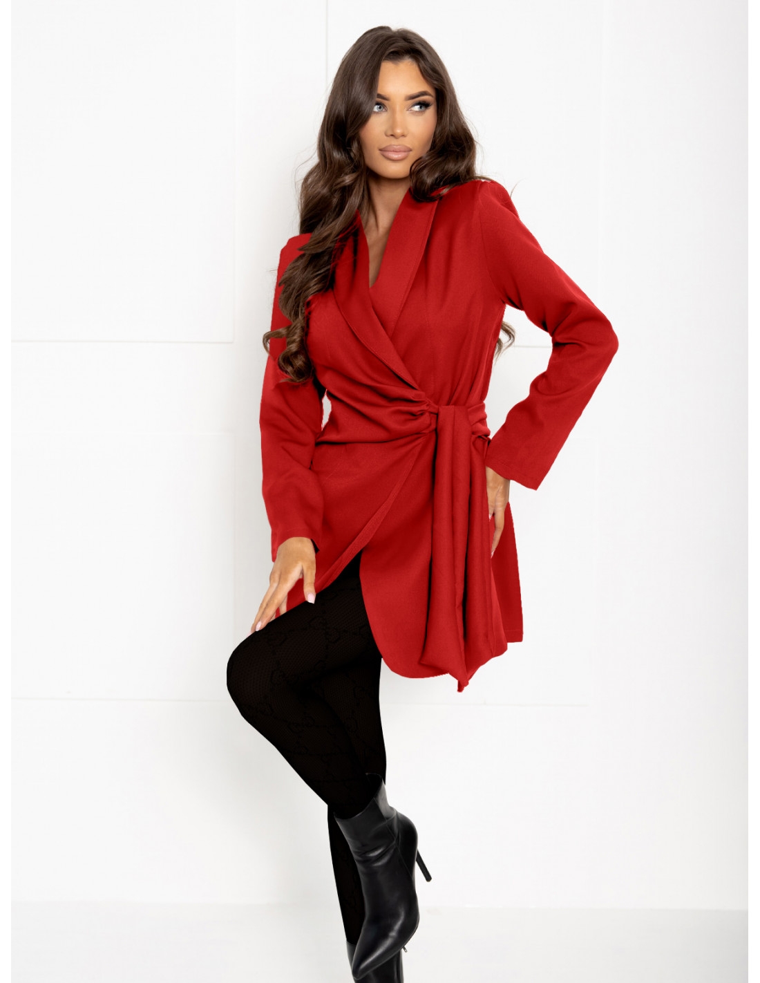 Przekładana marynarka z wiązaniem ETIEN - czerwona