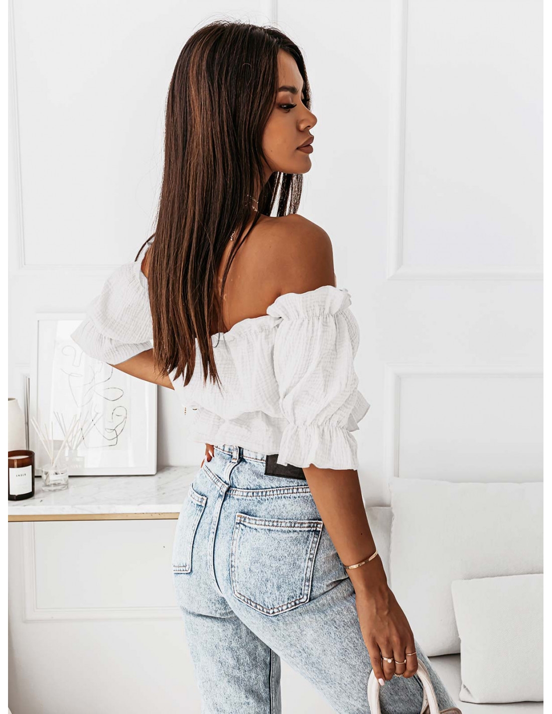 Muślinowa bluzka hiszpanka LORITA - biała