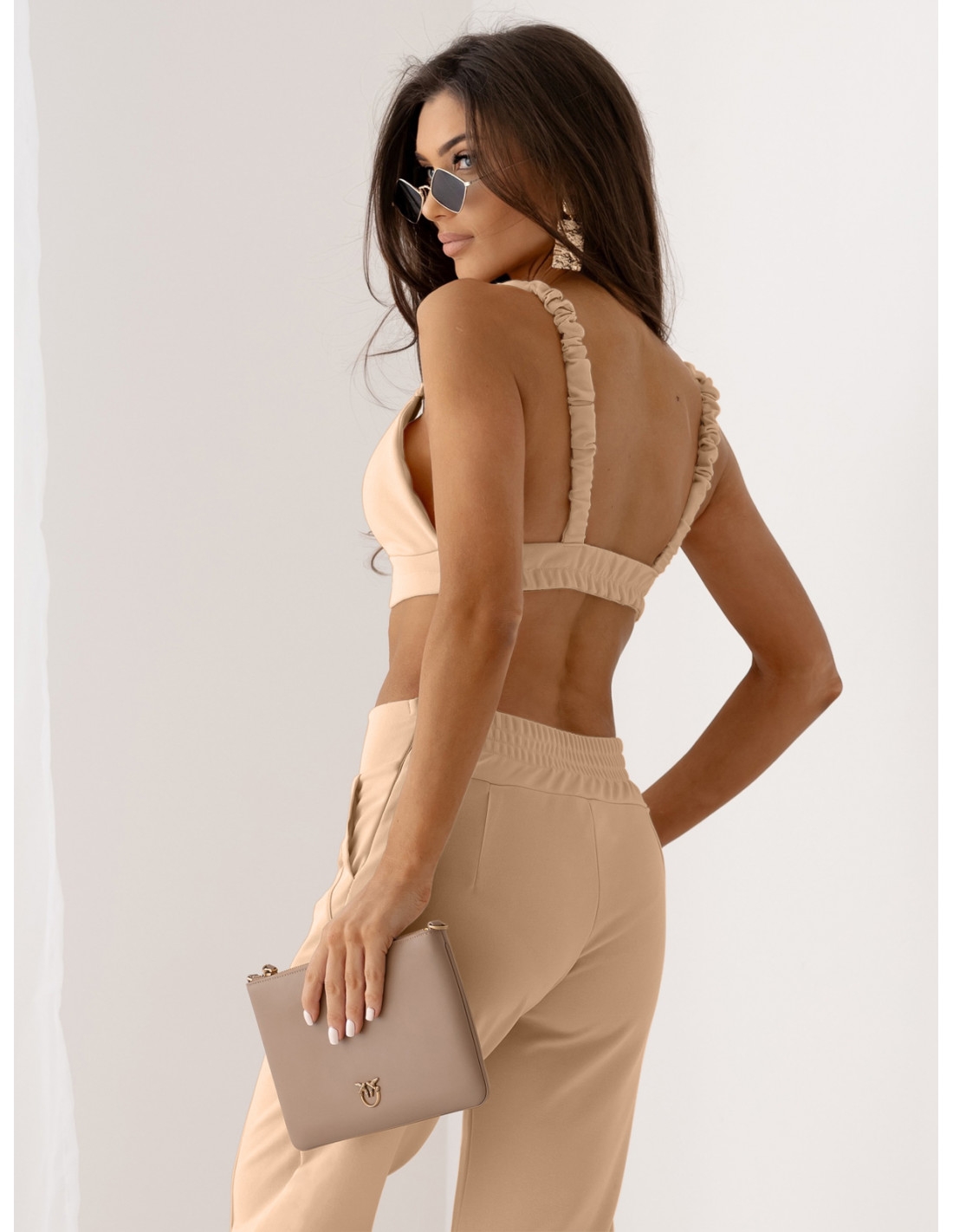 Komplet top na ramiączkach i spodnie TIRA - beżowy
