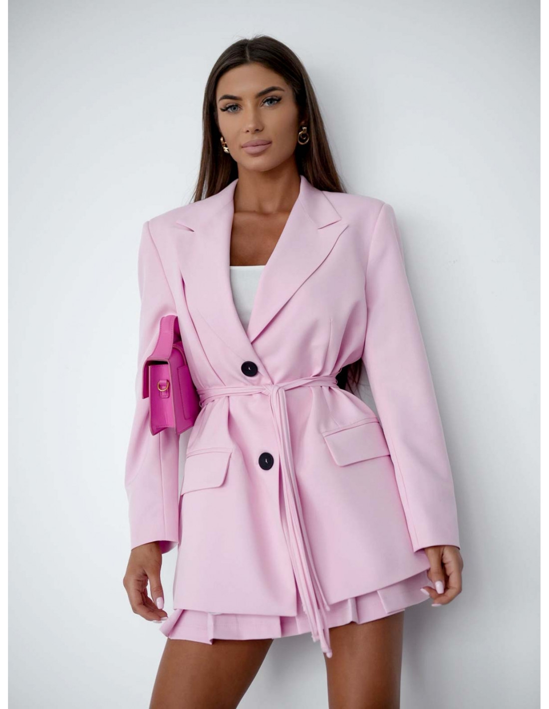 Marynarka oversize z wiązaniem AVIONA - różowa