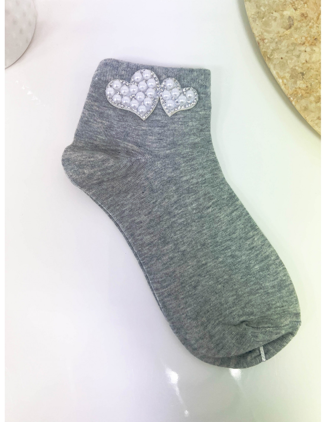 Skarpetki PERŁOWE SERCE - szare