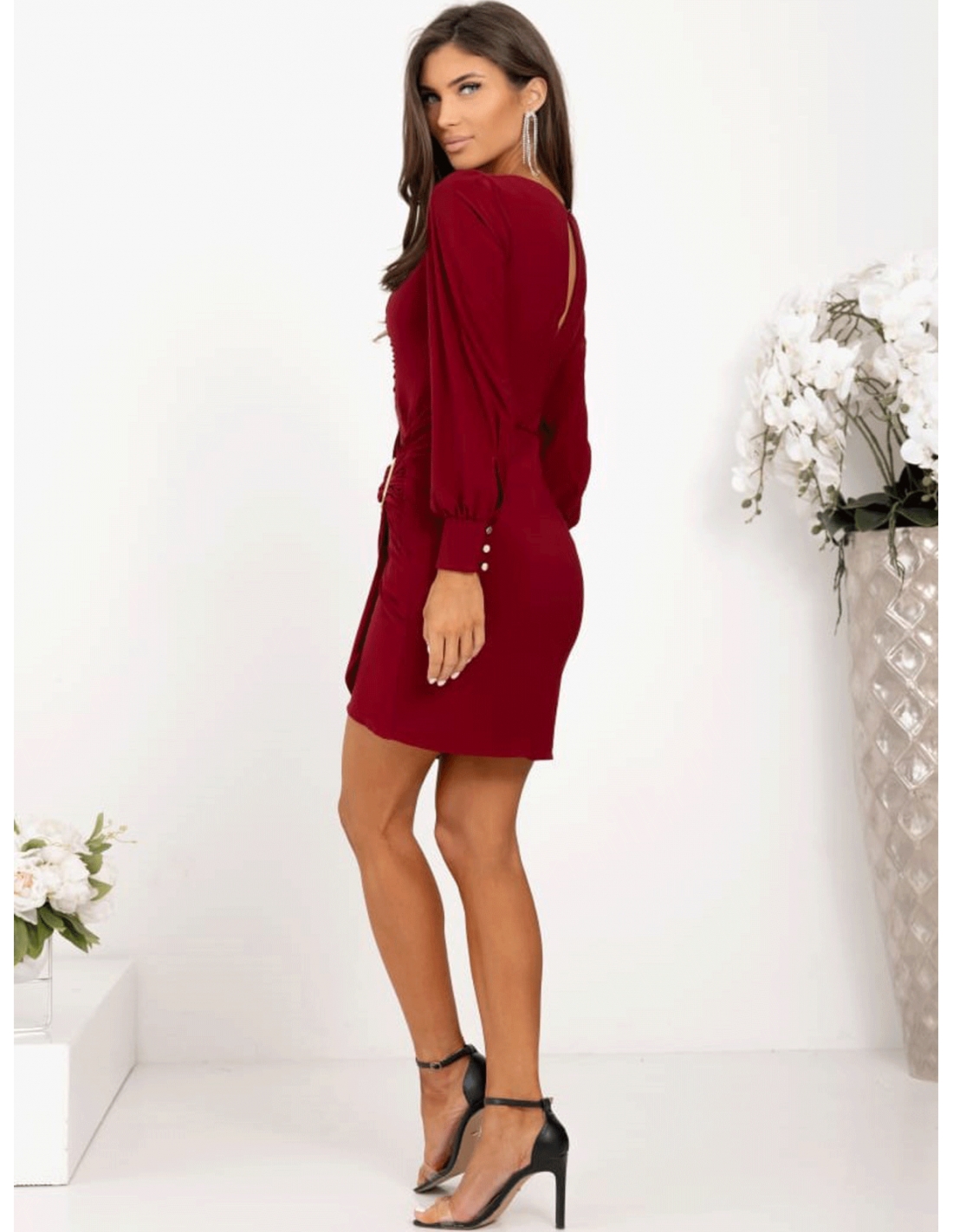 Sukienka mini z przekładanym dołem LUINA - bordowa