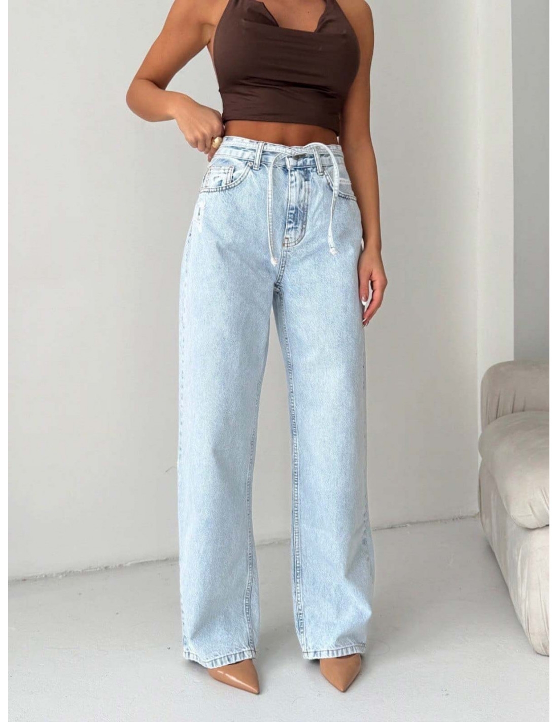 Spodnie jeansy z szerokimi nogawkami LENART - jasny jeans