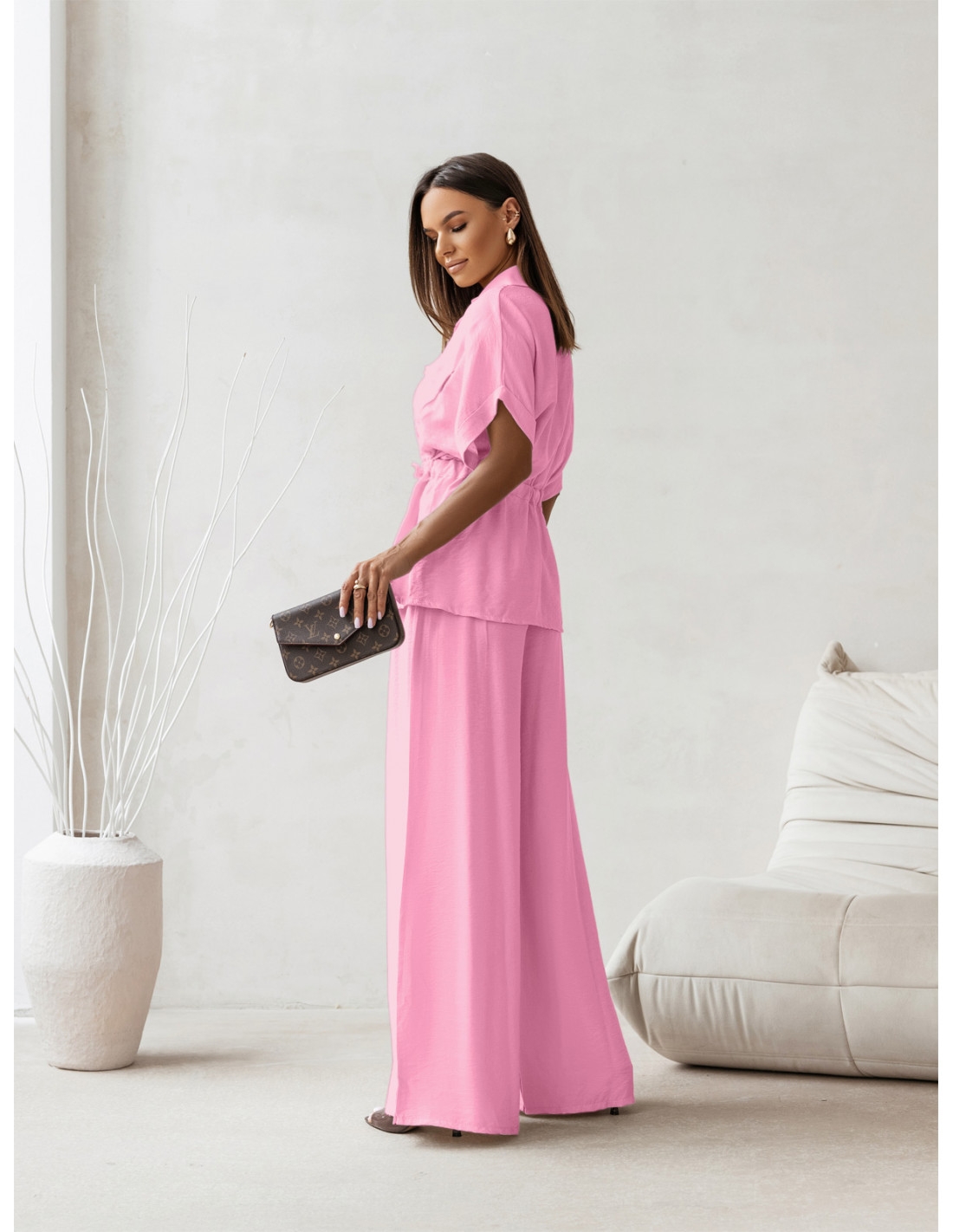 Wiskozowy komplet z szerokimi spodniami VELENA - pudrowy róż