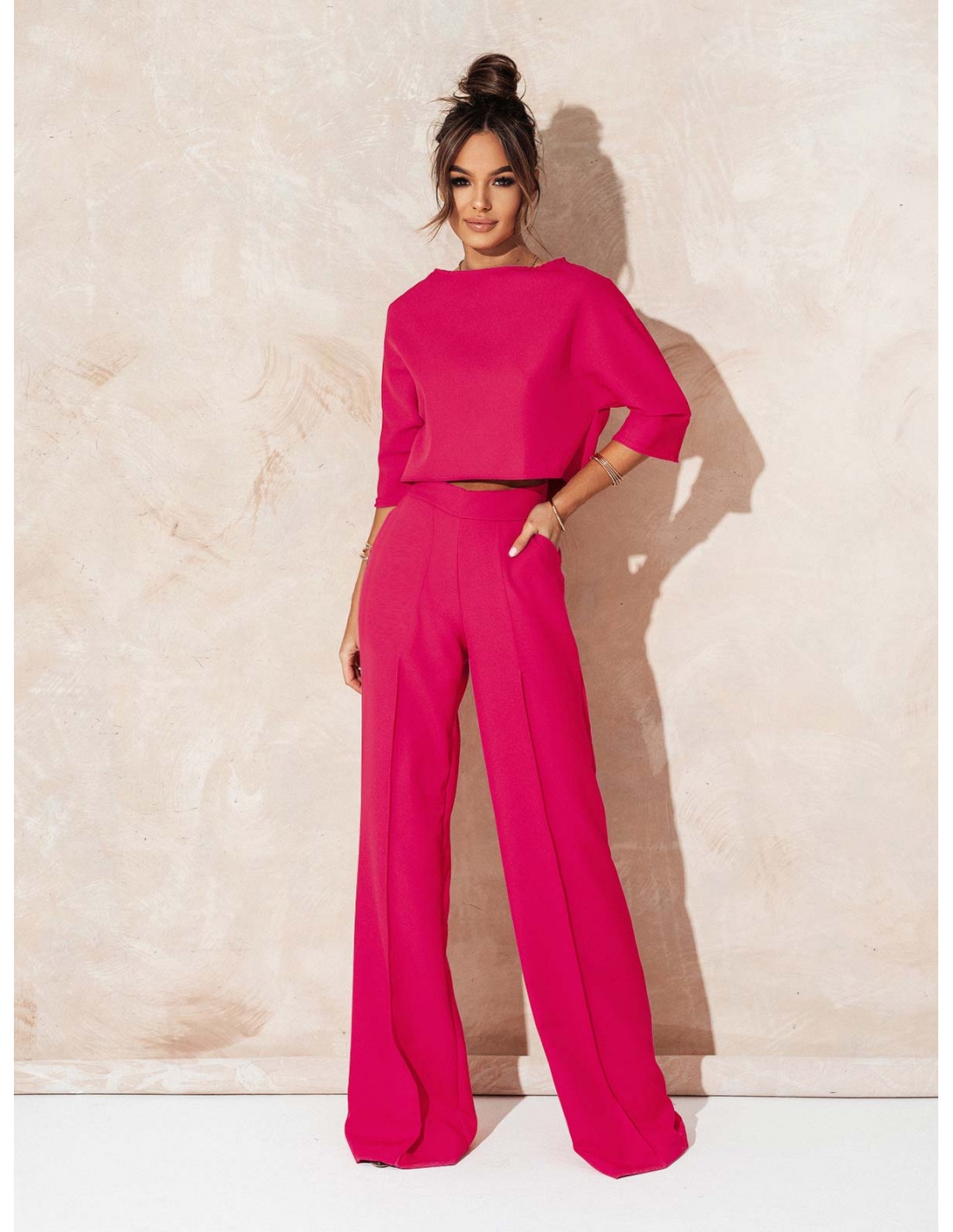 Elegancki komplet ze spodniami JASIRA - fuksjowy