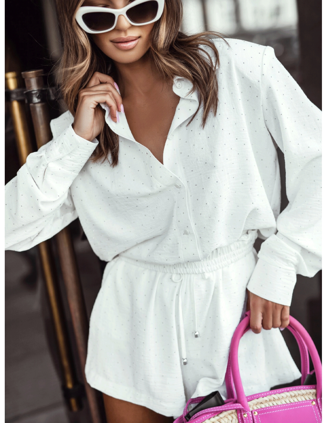 Komplet bluzka i spodenki z wiskozy ASCALA - biały