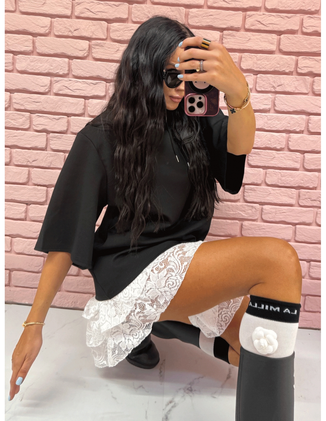 Podkolanówki z odpinanym kwiatkiem AFRA - białe