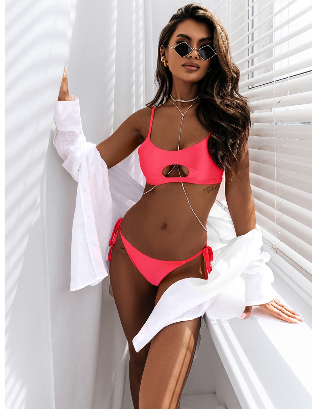 Dół stroju kąpielowego figi z wiązaniem RANDY - neon róż