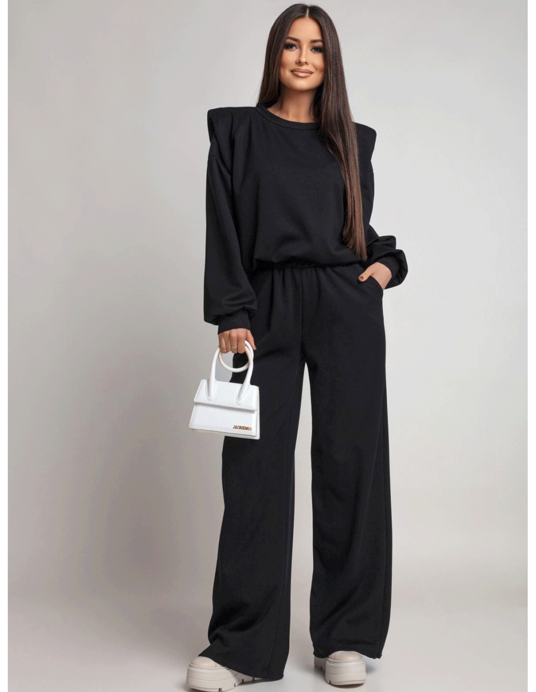 Komplet dresowy z szerokimi spodniami KIANO - czarny