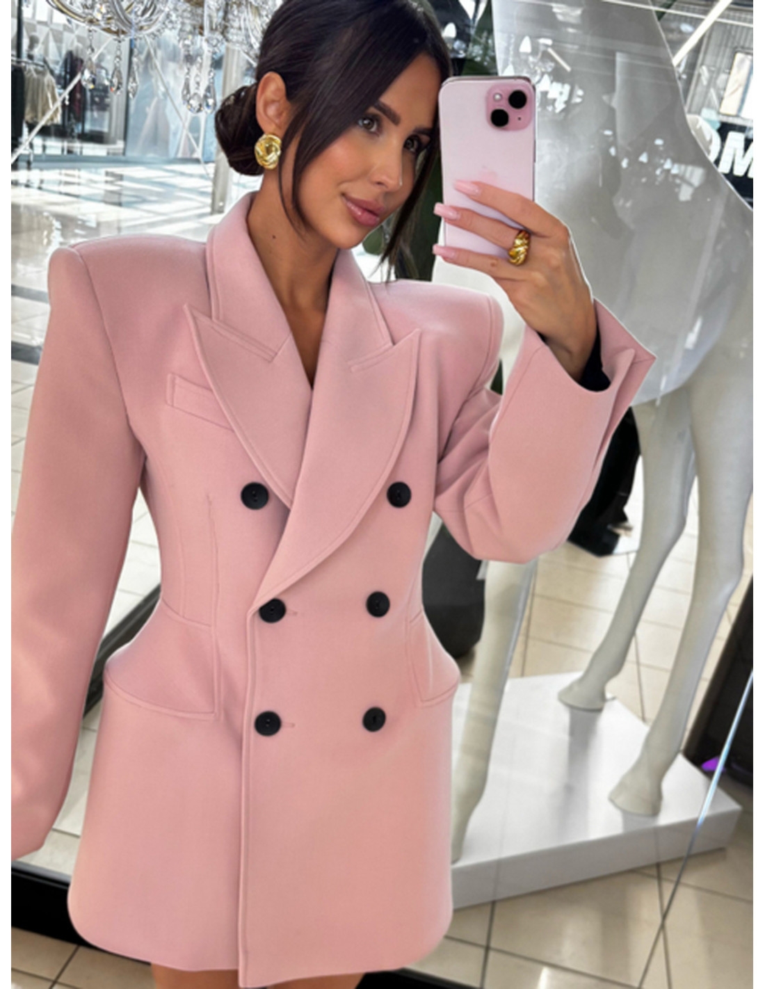 Elegancka marynarko-sukienka z guzikami AYAZ - brudny róż