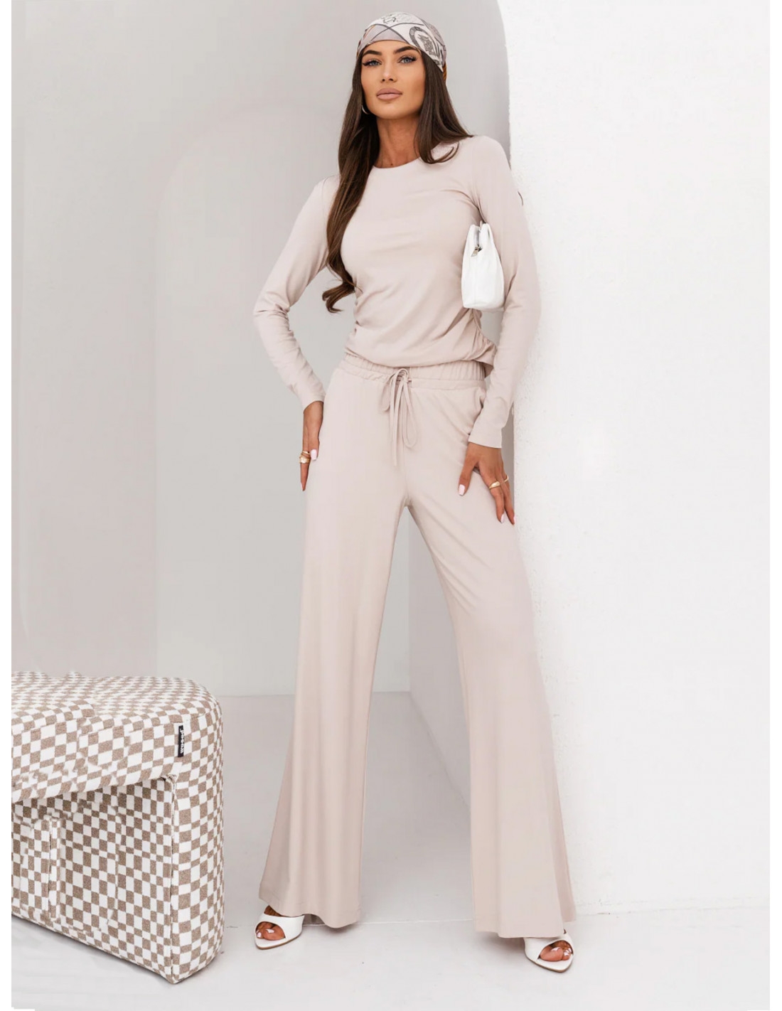 Komplet wiskozowy z szerokimi spodniami SAUDA - beżowy