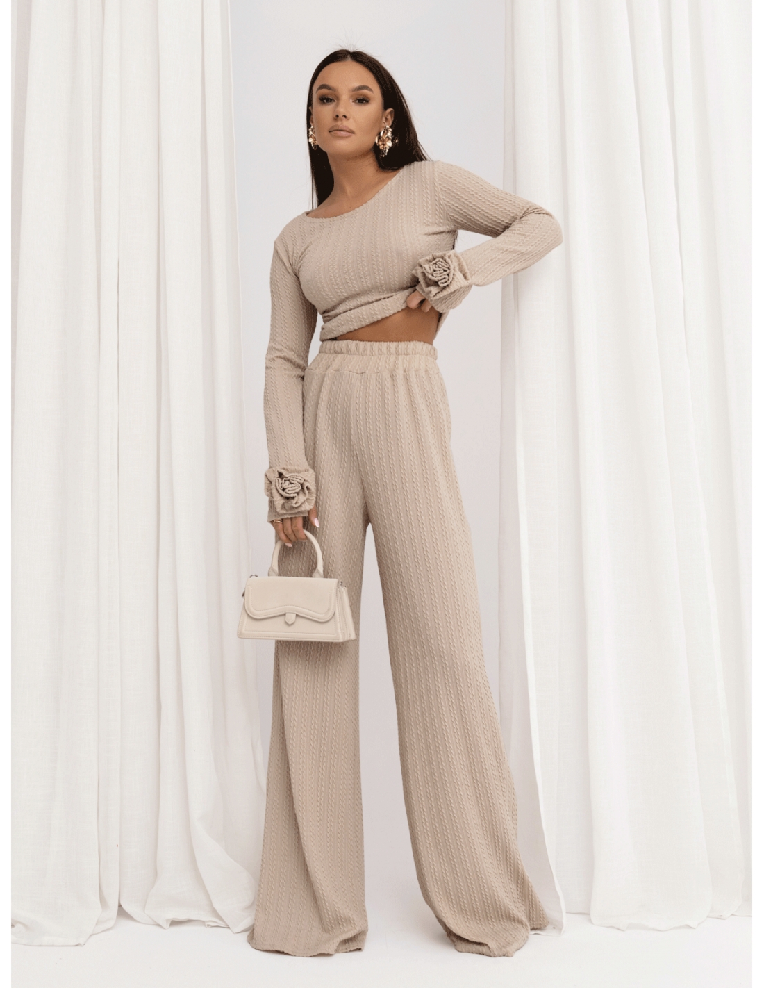 Stylowy komplet z plecionej dzianiny MAVEN - beżowy