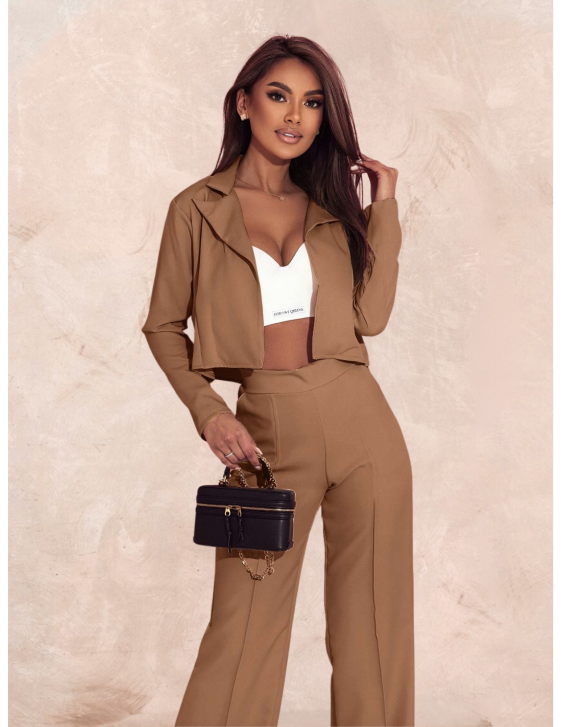 Garnitur z szerokimi nogawkami CHASE - cappuccino