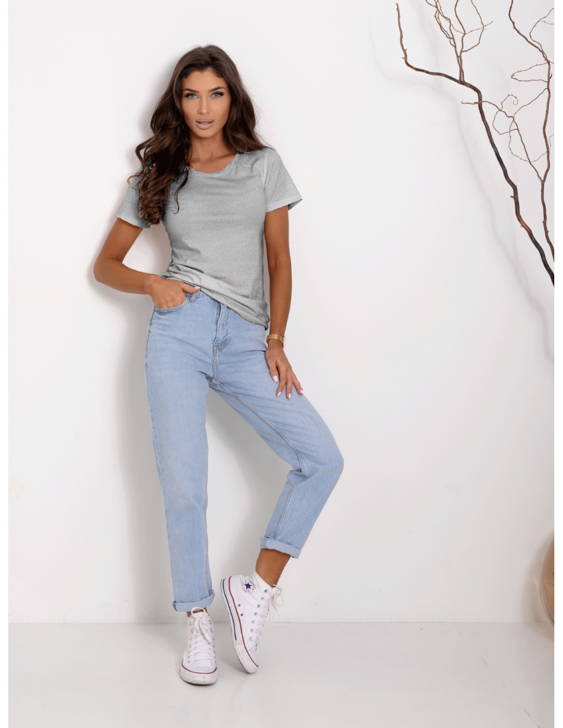 Bawełniany klasyczny t-shirt NESS - szary melange