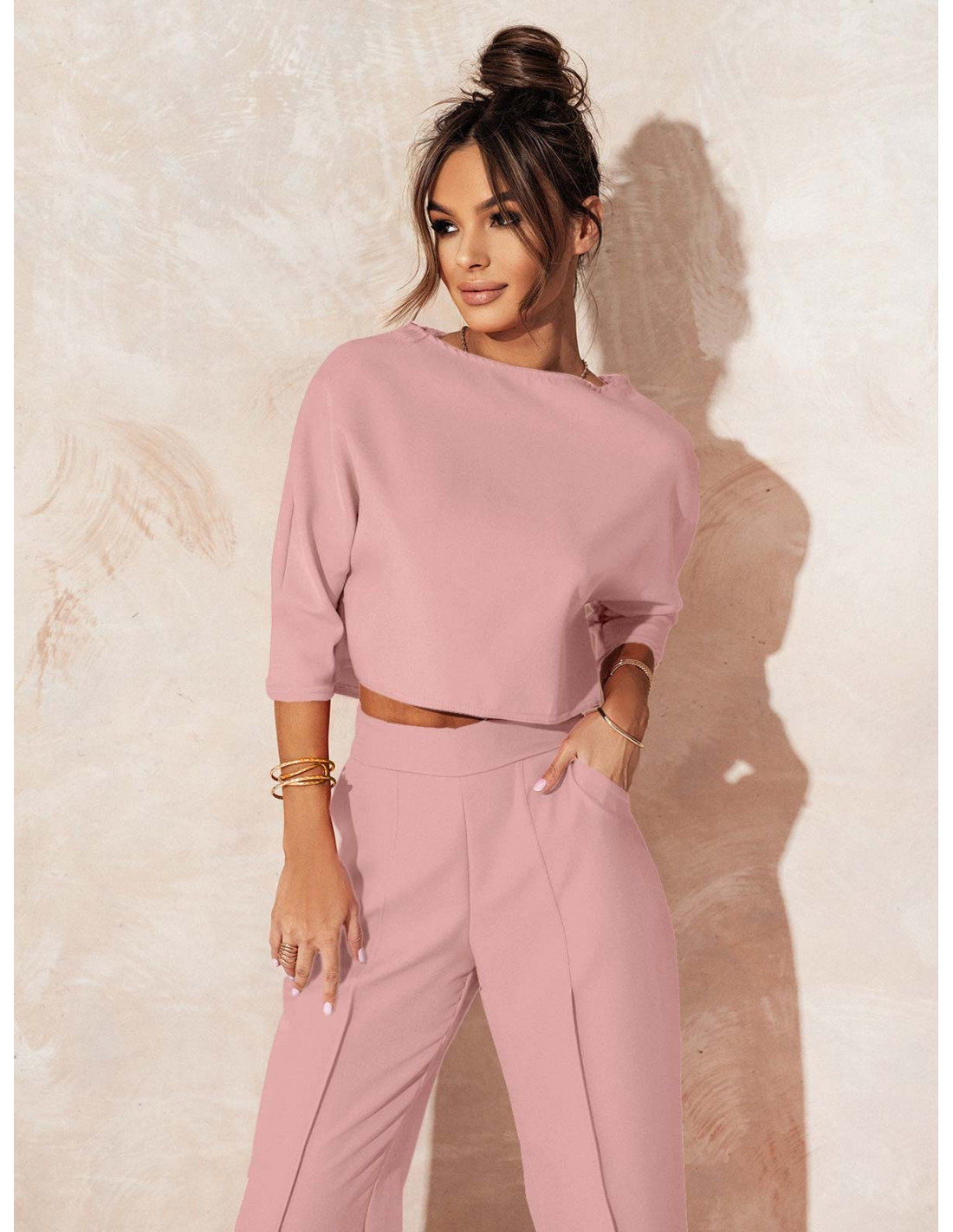 Elegancki komplet ze spodniami JASIRA - brudny róż