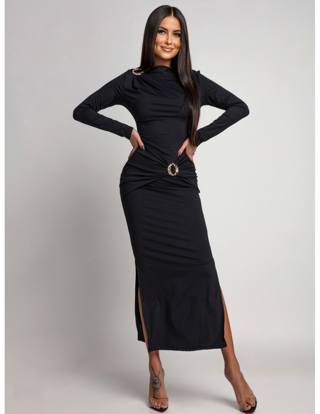 Dopasowana sukienka maxi FARISA - czarna
