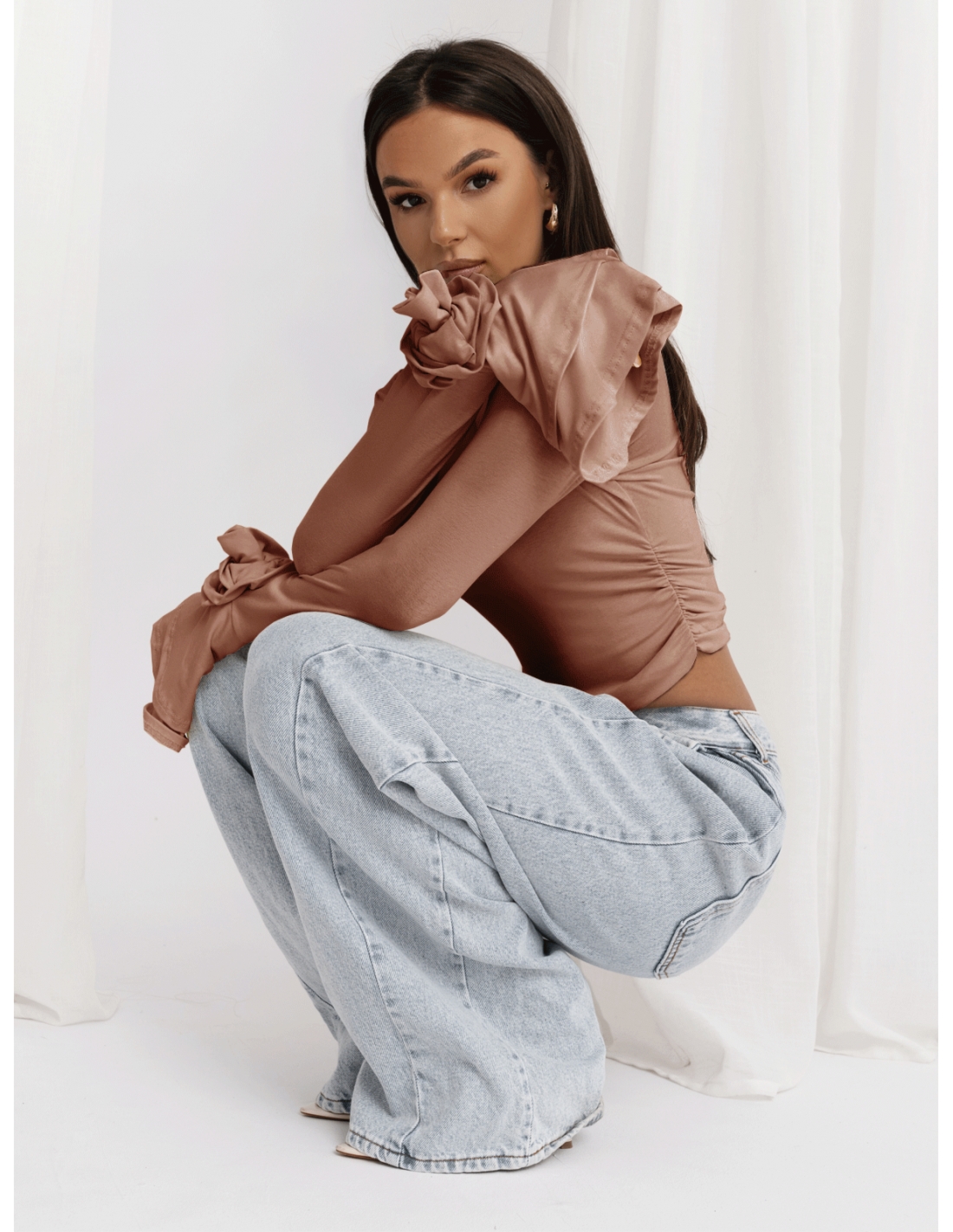 Wiskozowa bluzka z szerokimi rękawami REINE - mocca