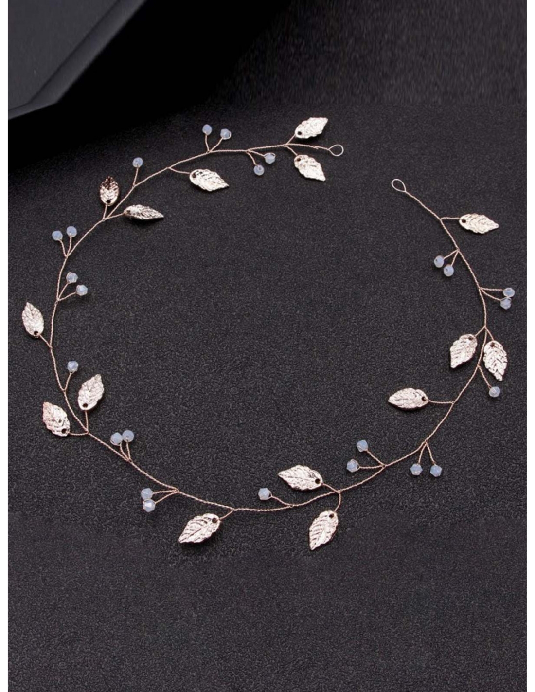 Grzebyk opaska do włosów listki koraliki - złoty