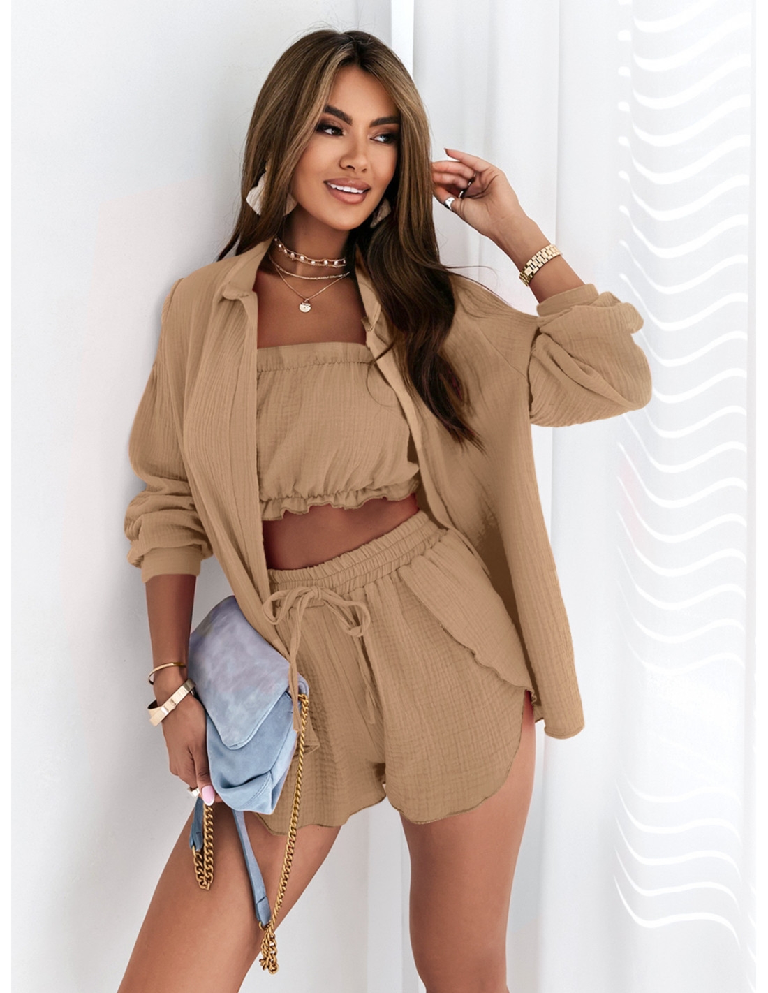 Muślinowy komplet 3w1 MERABI – mocha mousse