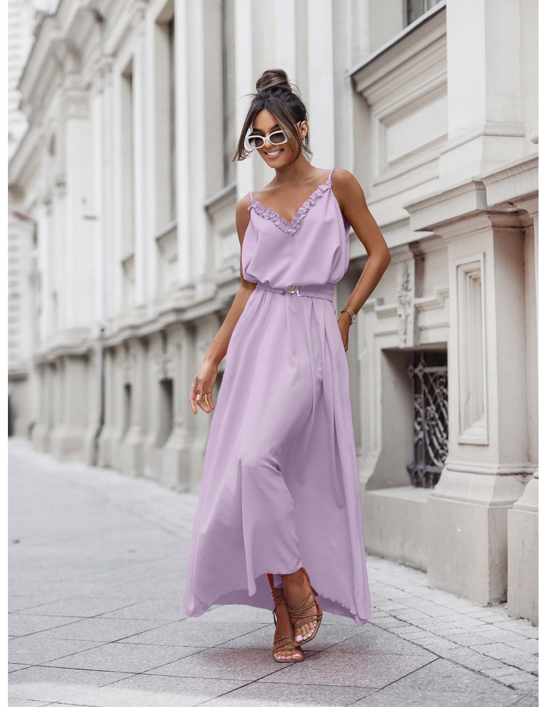 Maxi sukienka na ramiączkach ZADA - liliowa
