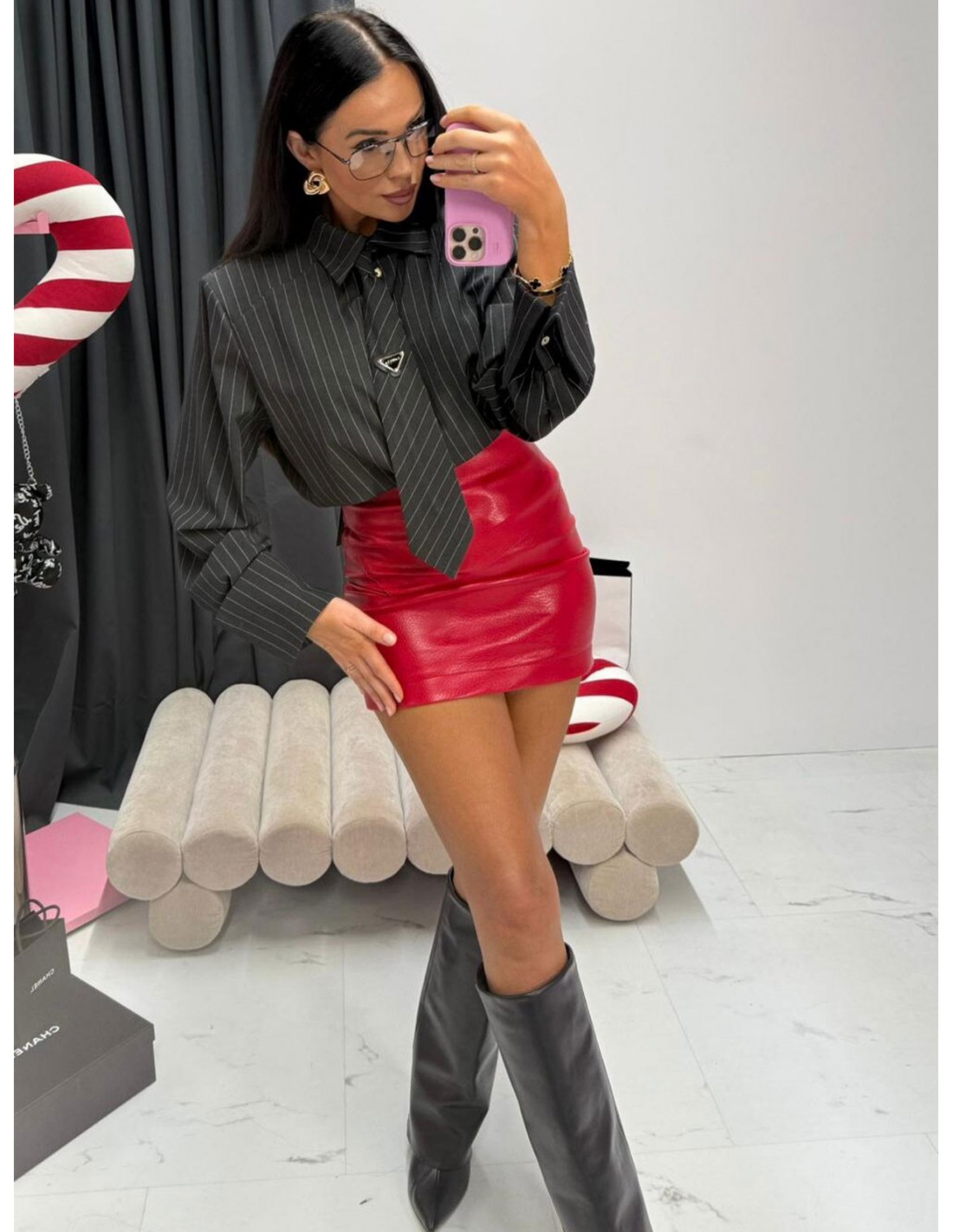 Spódnica mini z ecoskóry ERITA - czerwona