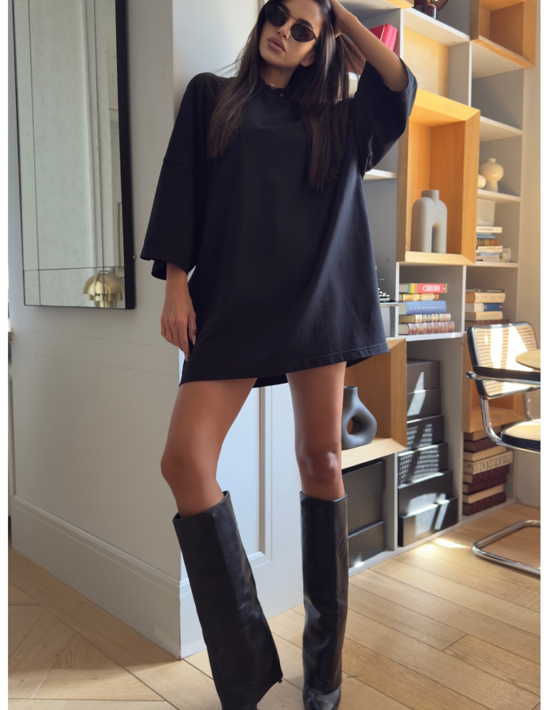 Bawełniana sukienka oversize AGLAIA - czarna