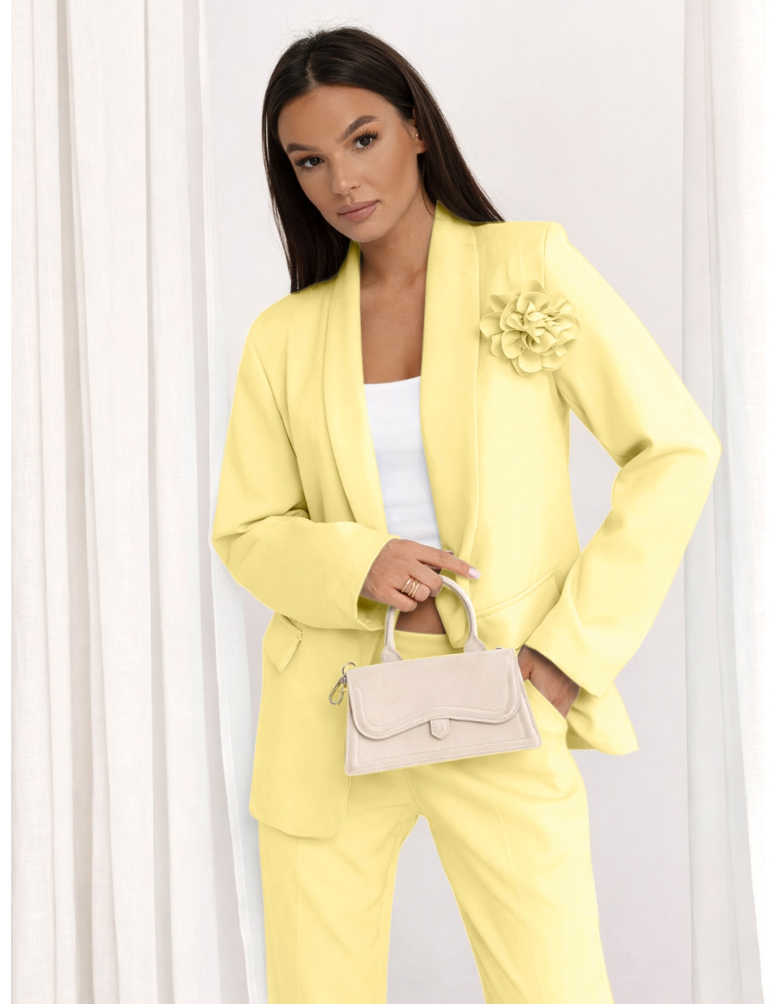 Modny garnitur marynarka ze spodniami TRIXIE - cytrynowy