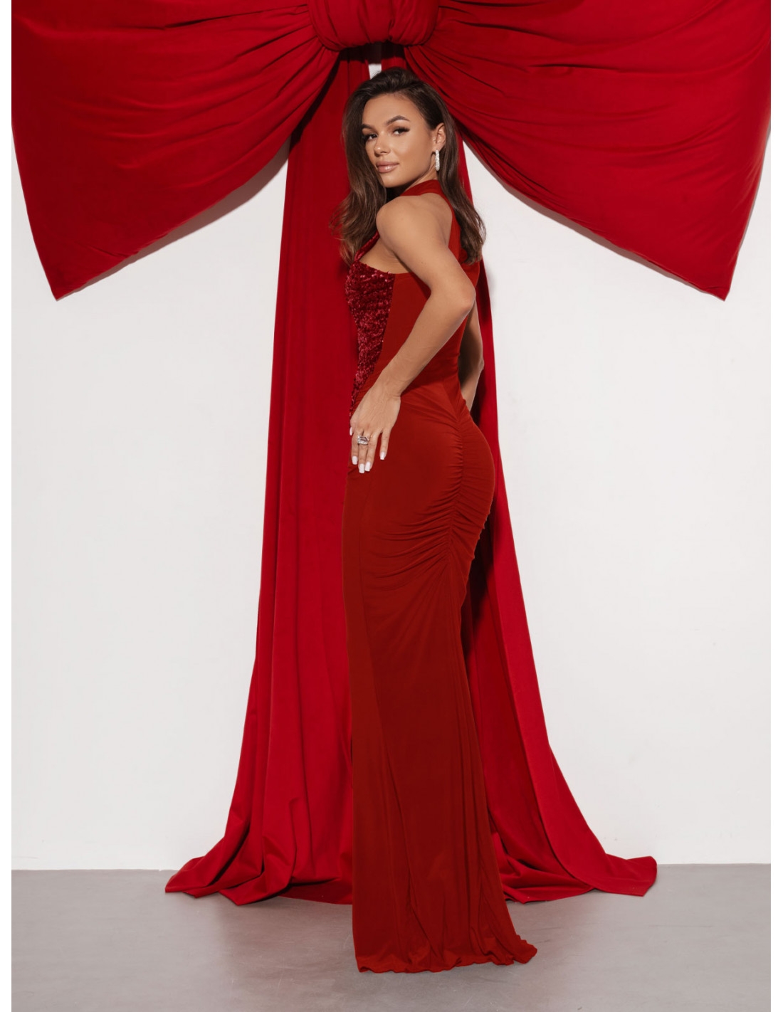 Maxi sukienka z cekinami MARCIA - czerwona