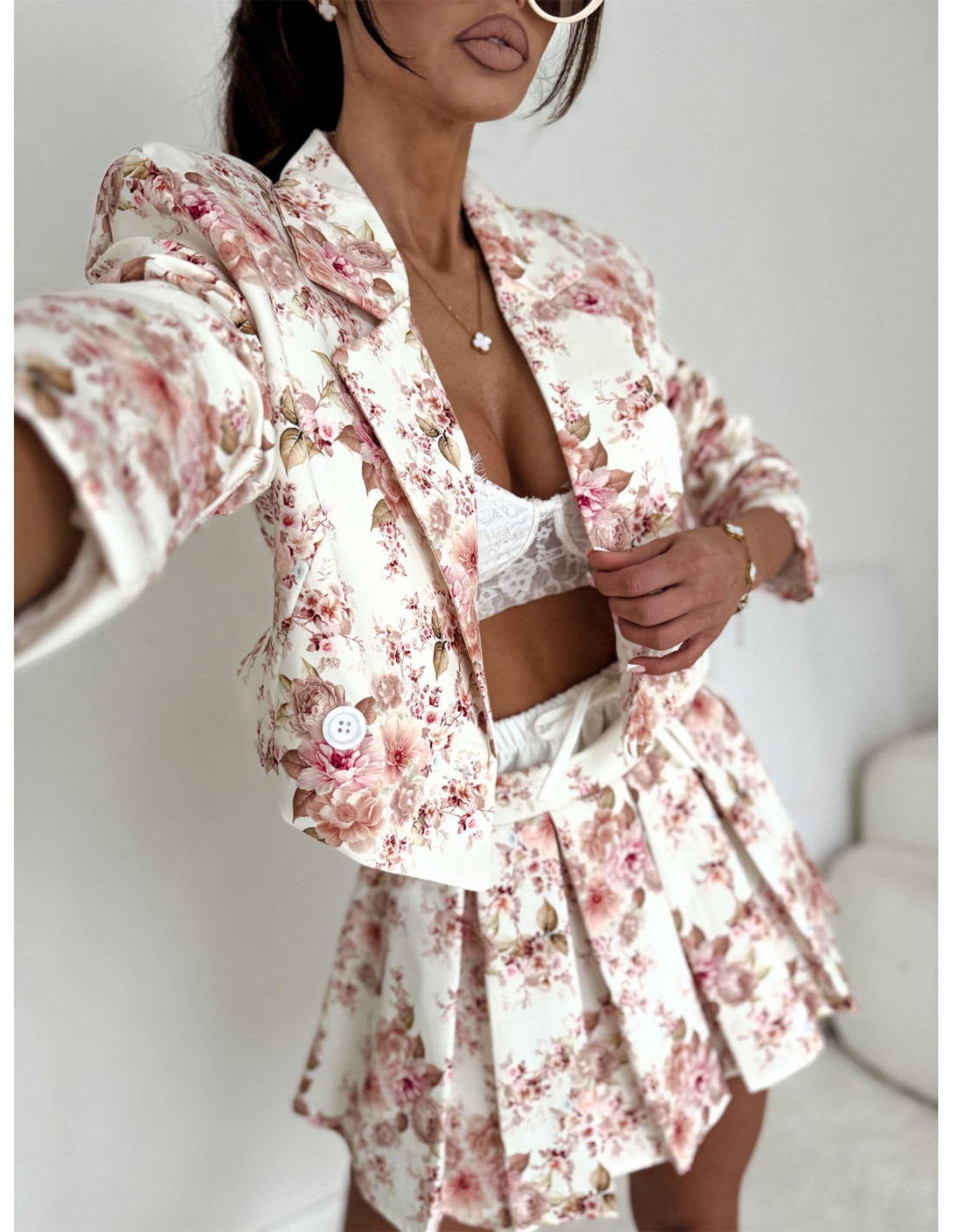 Bawełniany komplet z plisowanymi spódnico-spodenkami NEO - wzór 1