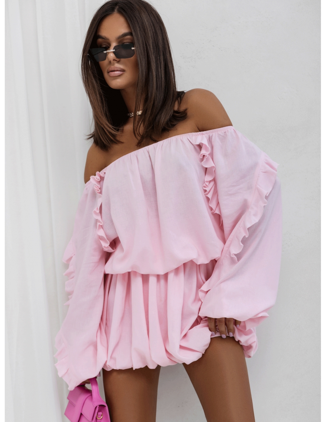 Wiskozowy komplet ze spódnicą CALIA - pudrowy róż