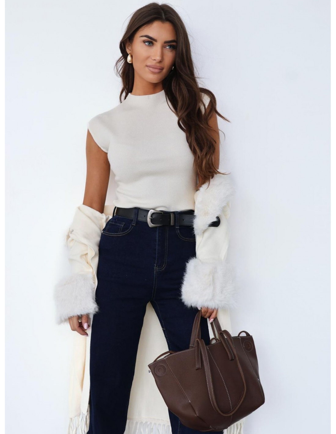 Dzianinowa bluzka z wiskozą SHAYLA - ecru