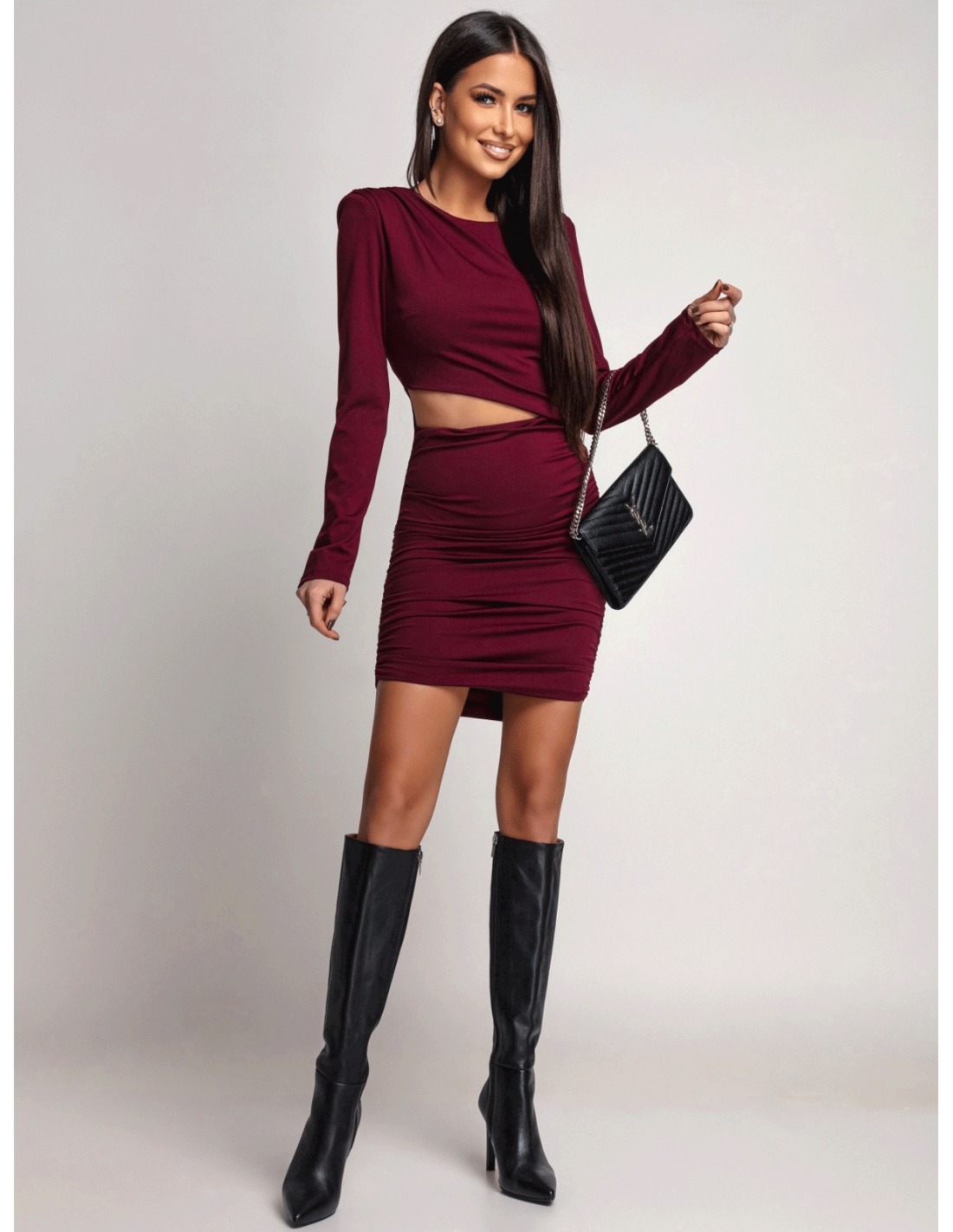 Sukienka mini z wycięciem w talii INVERA - bordowa