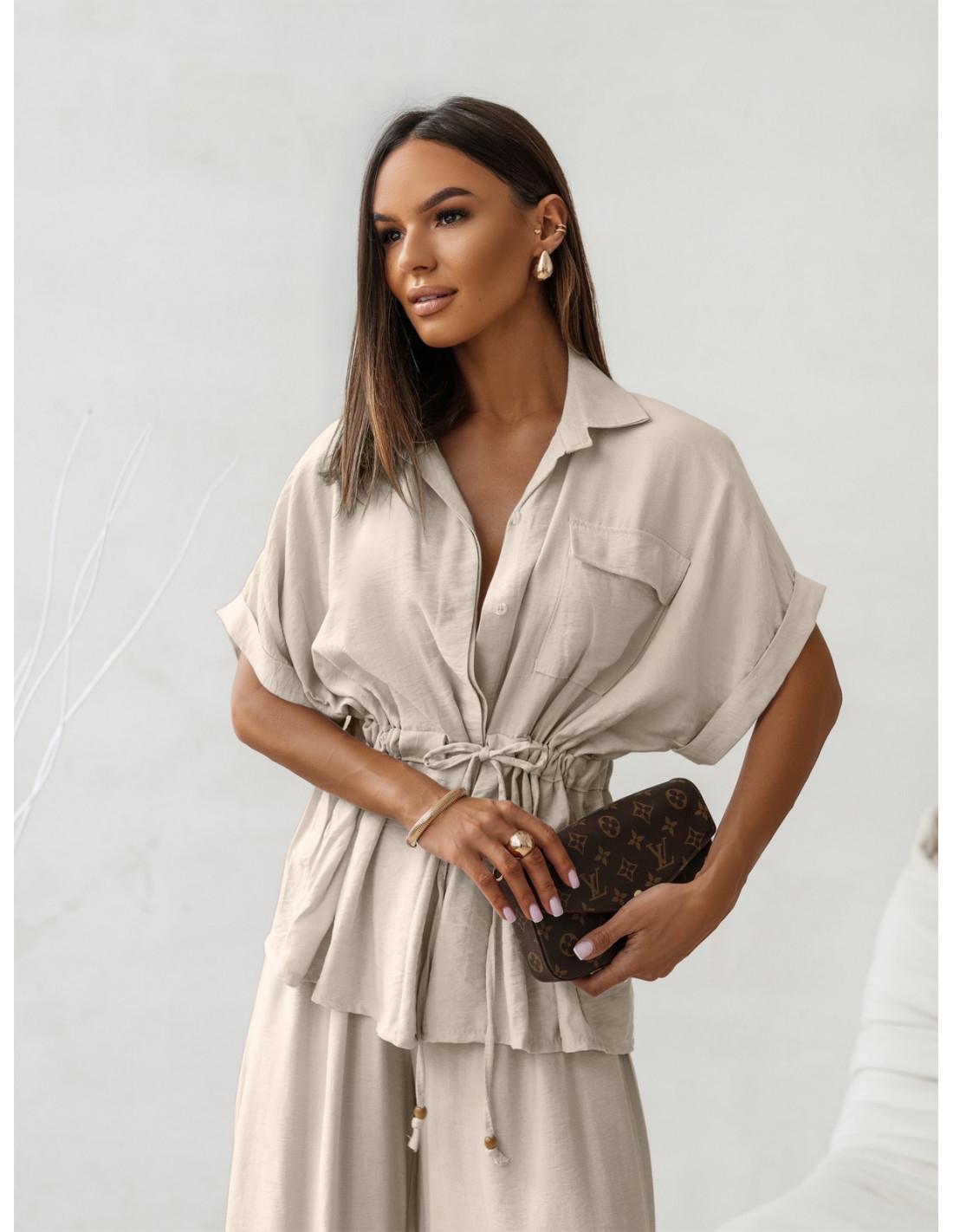 Wiskozowy komplet z szerokimi spodniami VELENA - beżowy