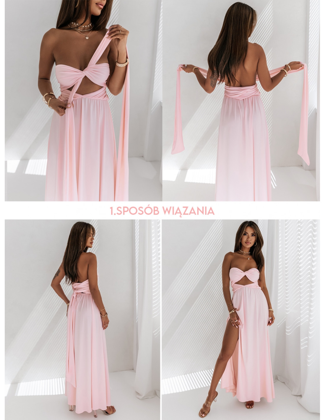 Sukienka maxi wiązana na wiele sposobów - ELSA - fuksjowa
