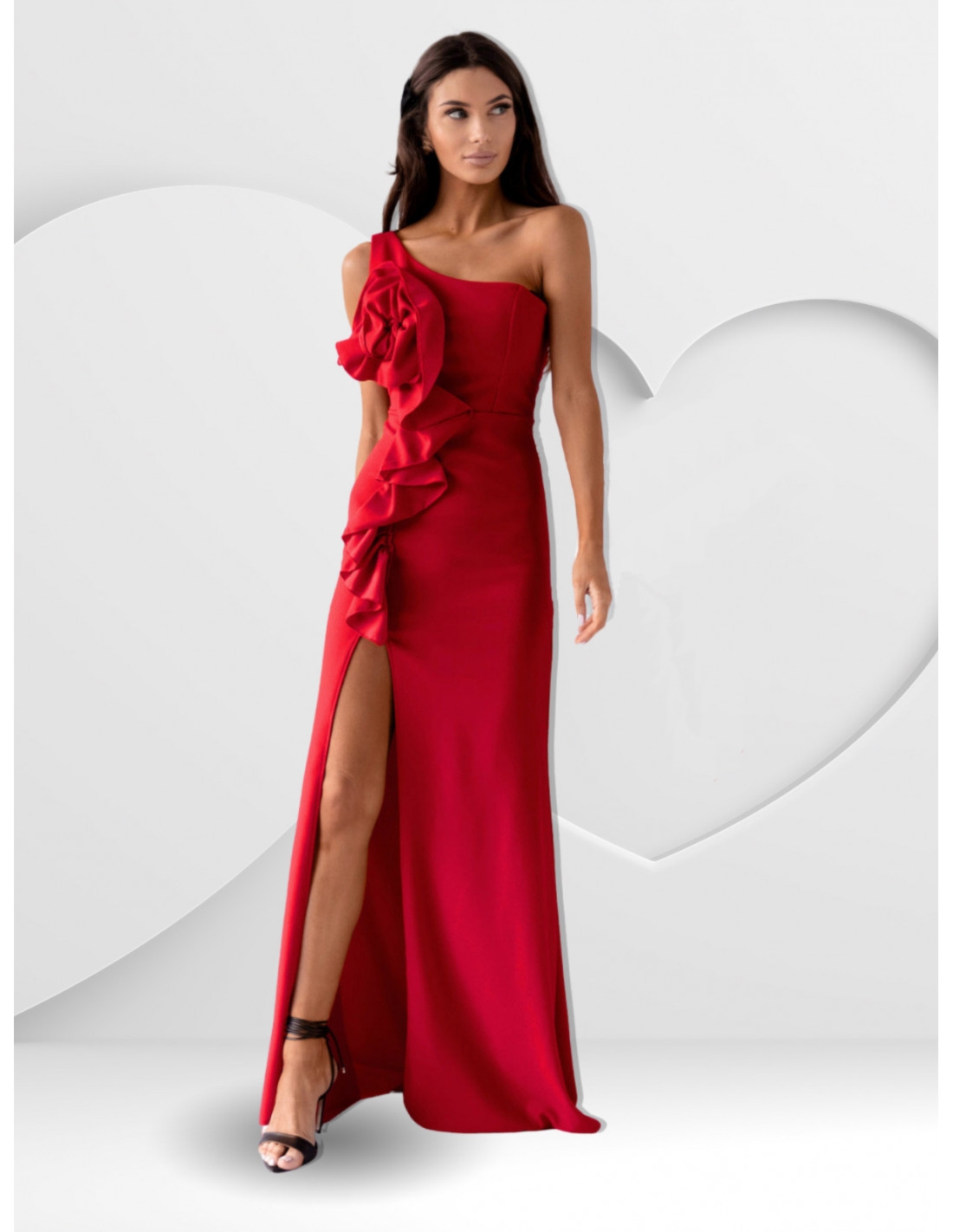 Stylowa maxi sukienka na jedno ramię LIRIA - czerwona