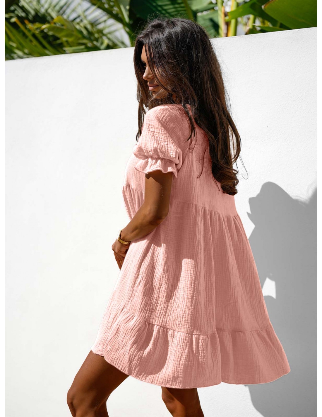 Trapezowa sukienka typu babydoll SINDI - pudrowy róż