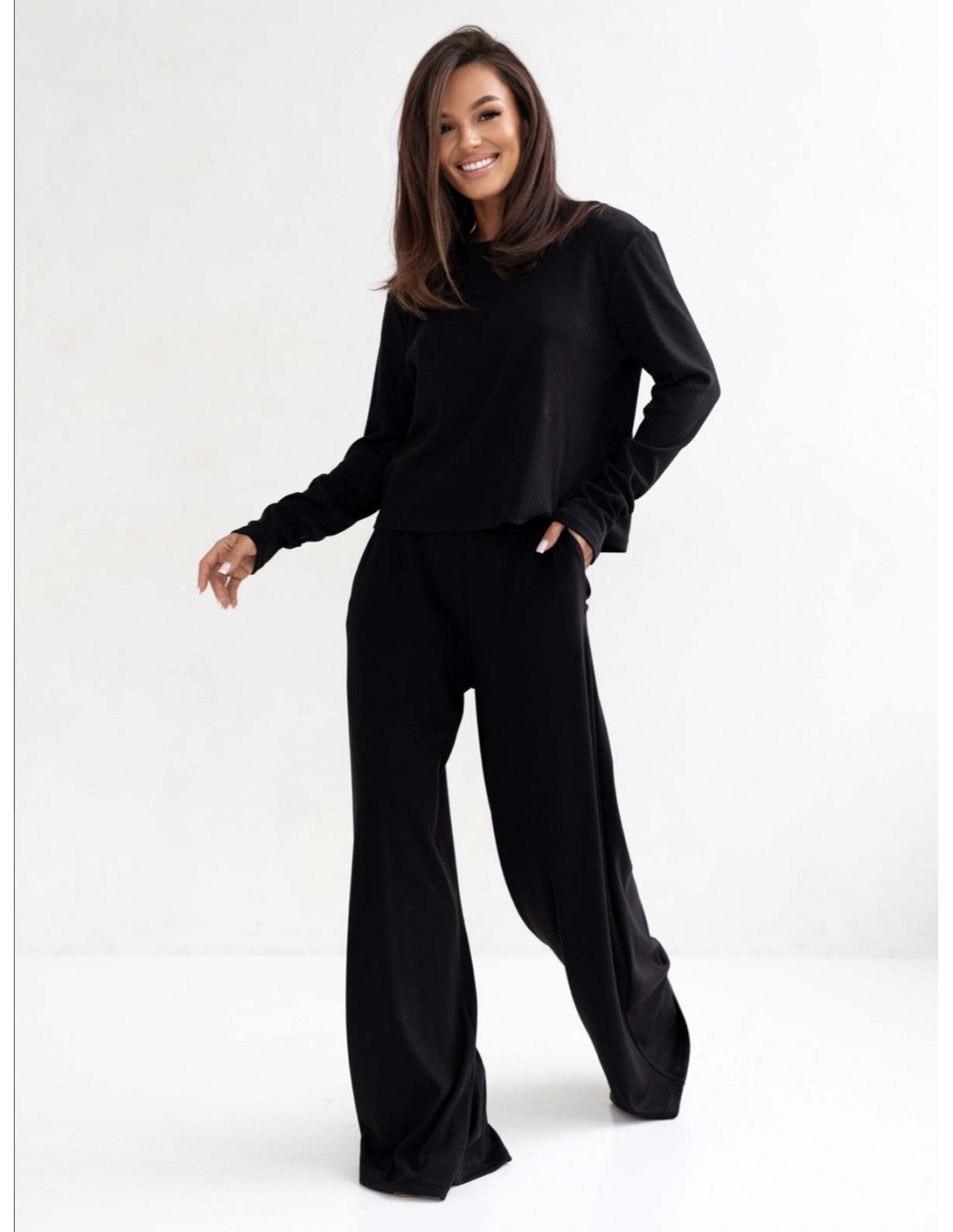 Wiskozowy komplet bluzka i szerokie spodnie RINO - czarny