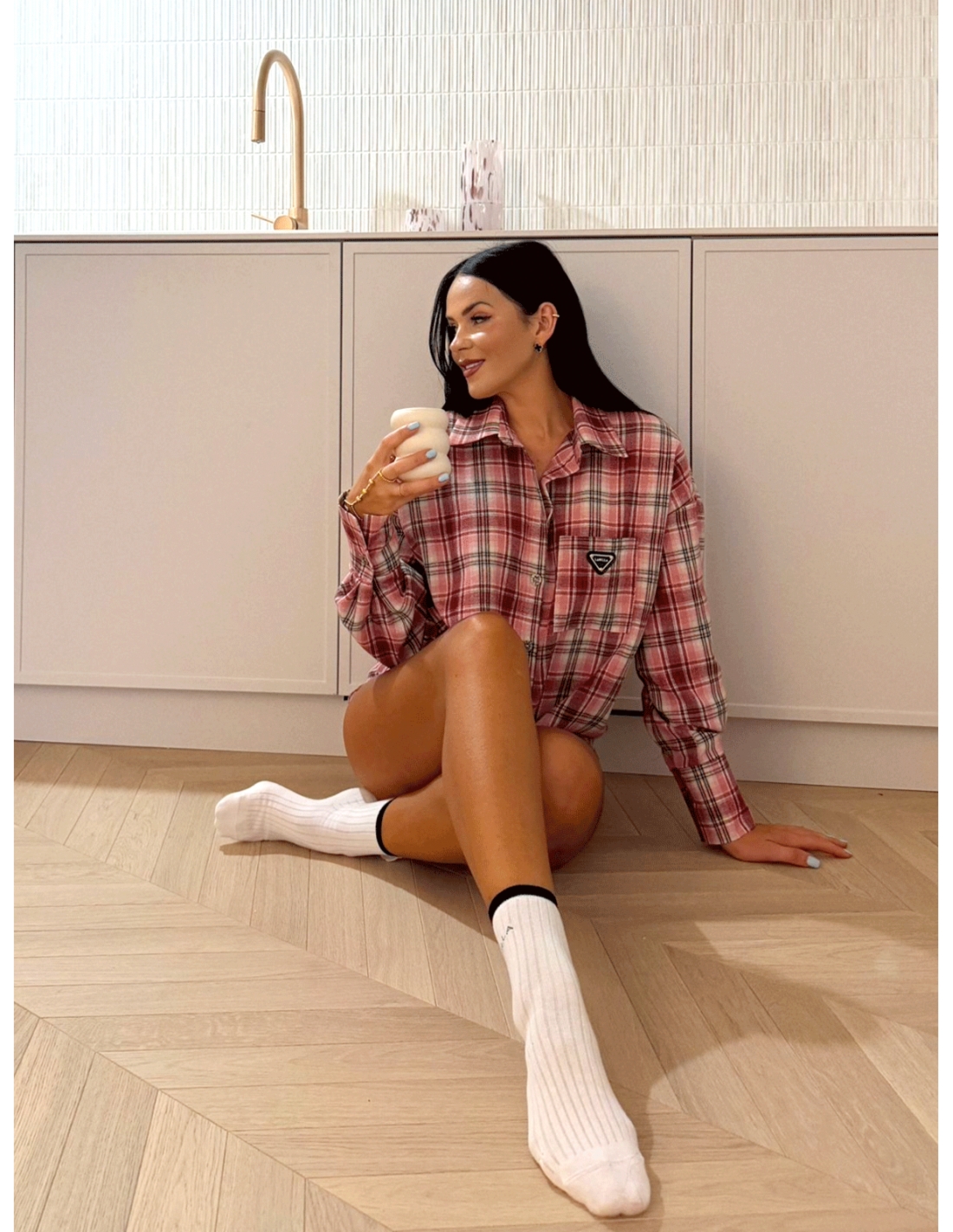 Bawełniana koszula w kratę oversize RAVELIA - różowa