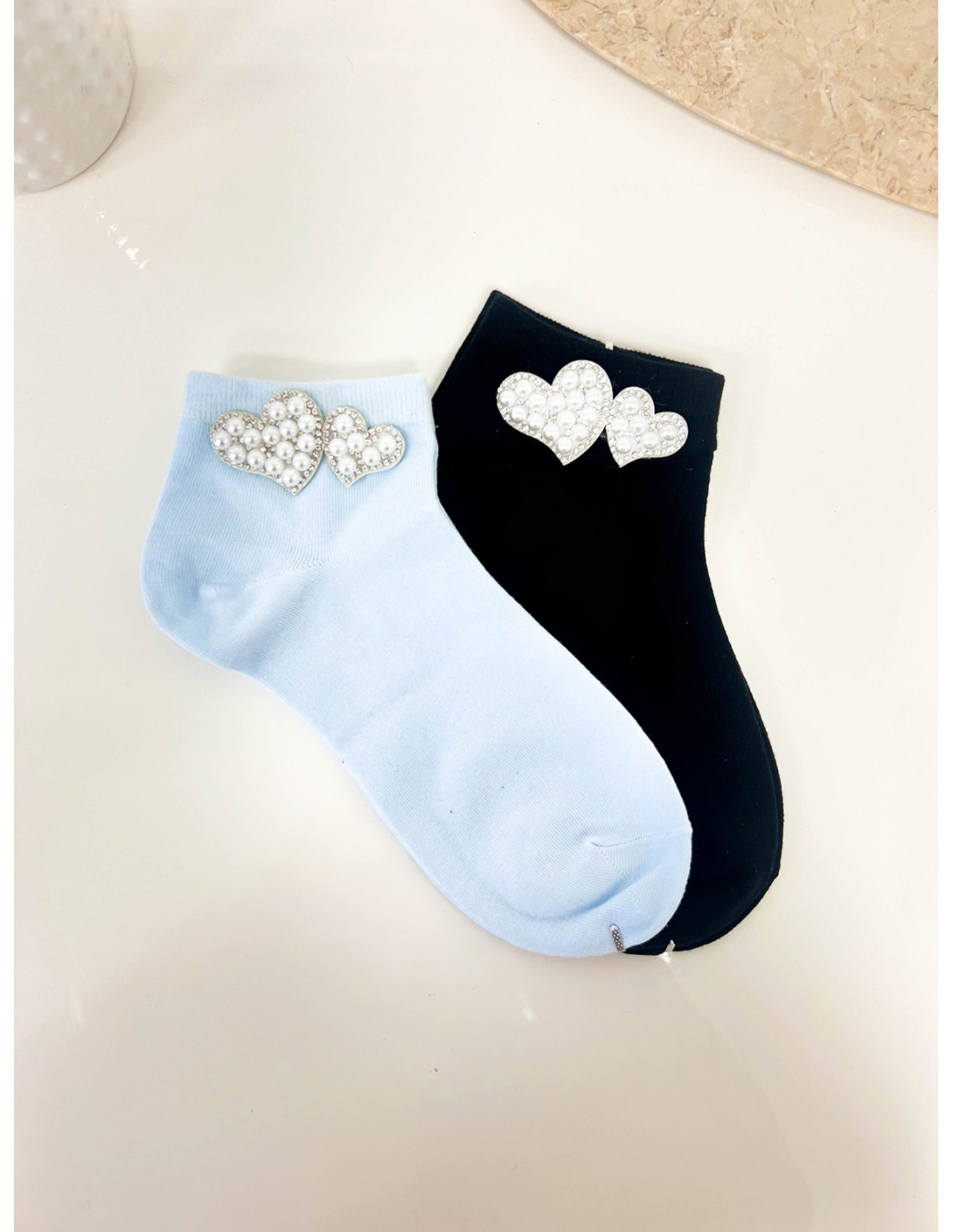 Skarpetki PERŁOWE SERCE - czarne