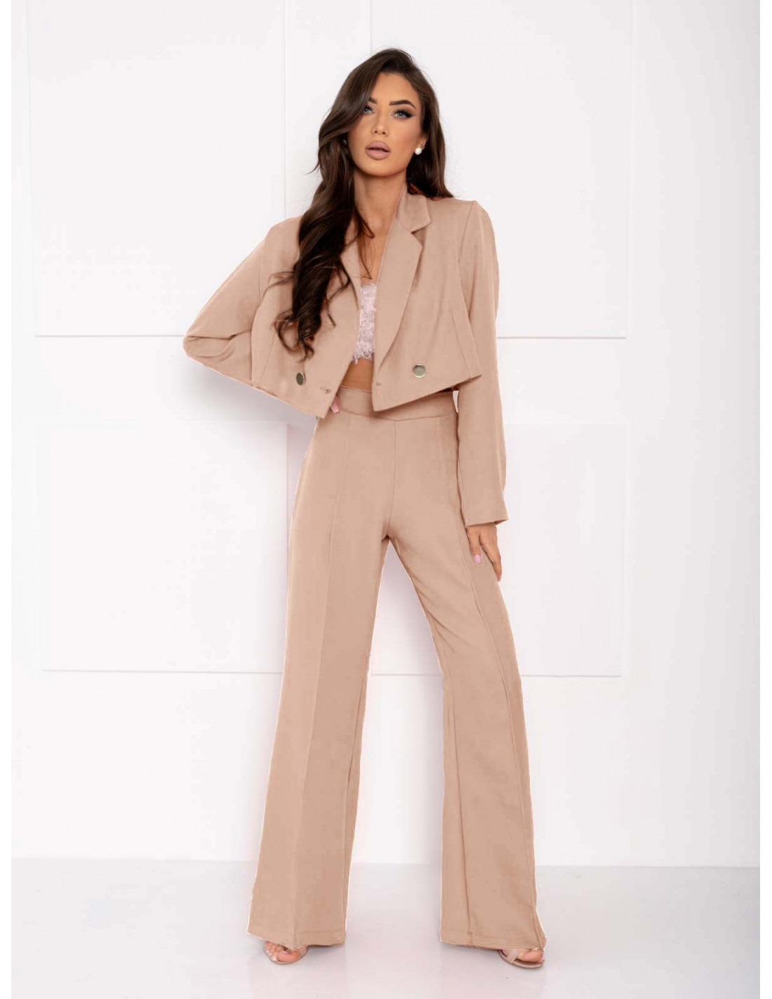 Garnitur z szerokimi spodniami HAJAM - cappuccino