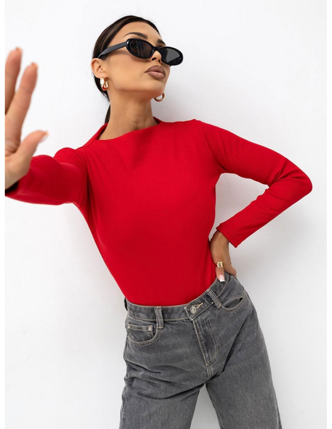 Bawełniane body z prążka FIORENZA - czerwone