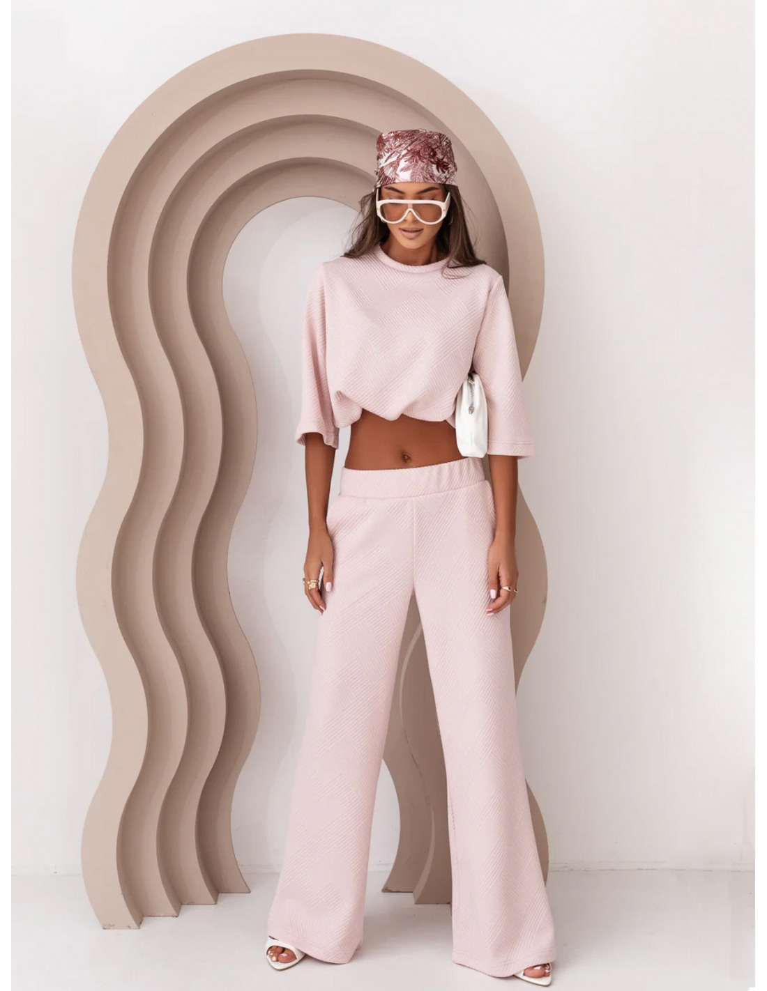 Komplet wiskozowy z szerokimi spodniami NAKIMI - pudrowy róż